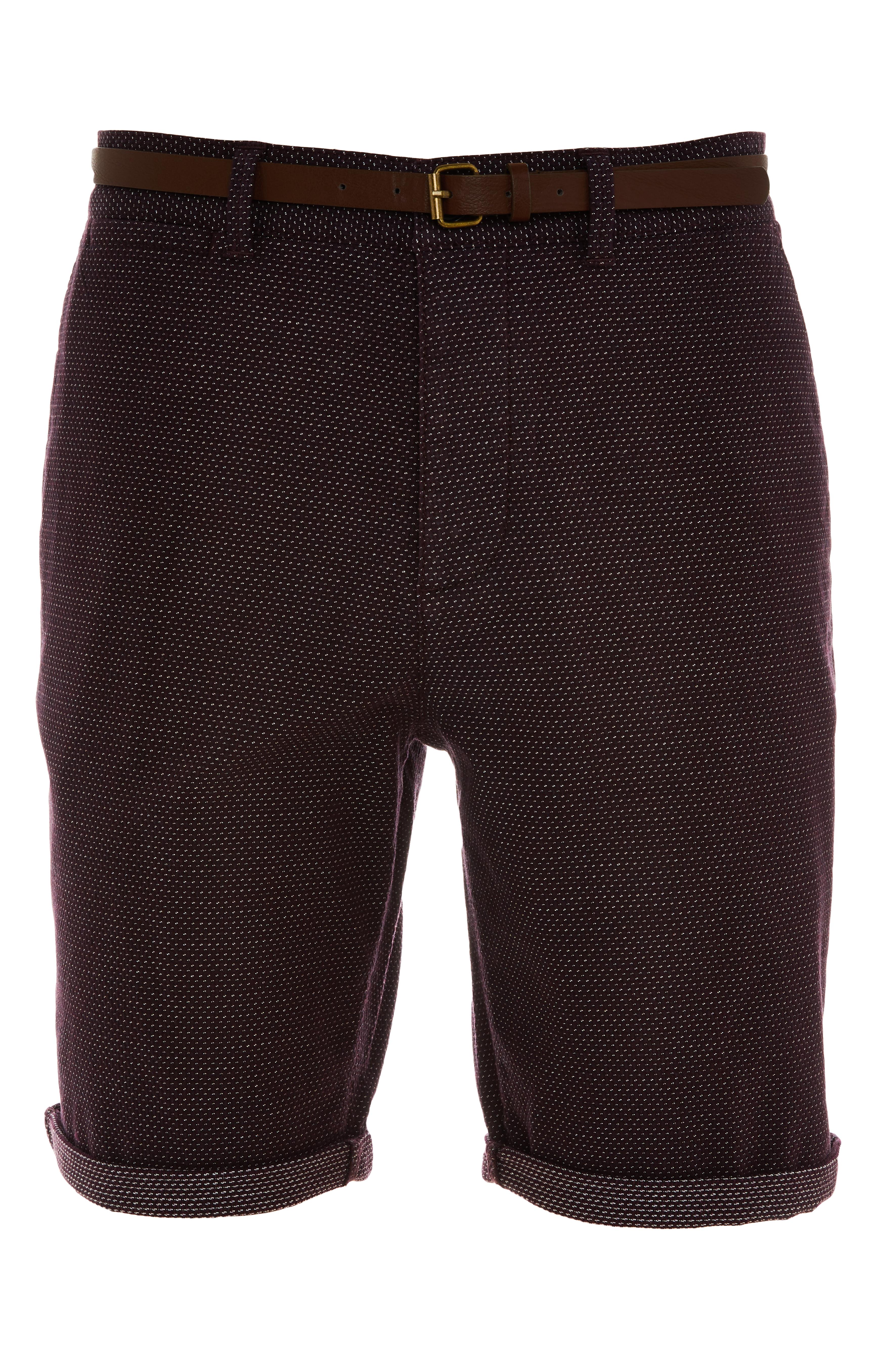 Shorts blu navy a pois con cintura marrone