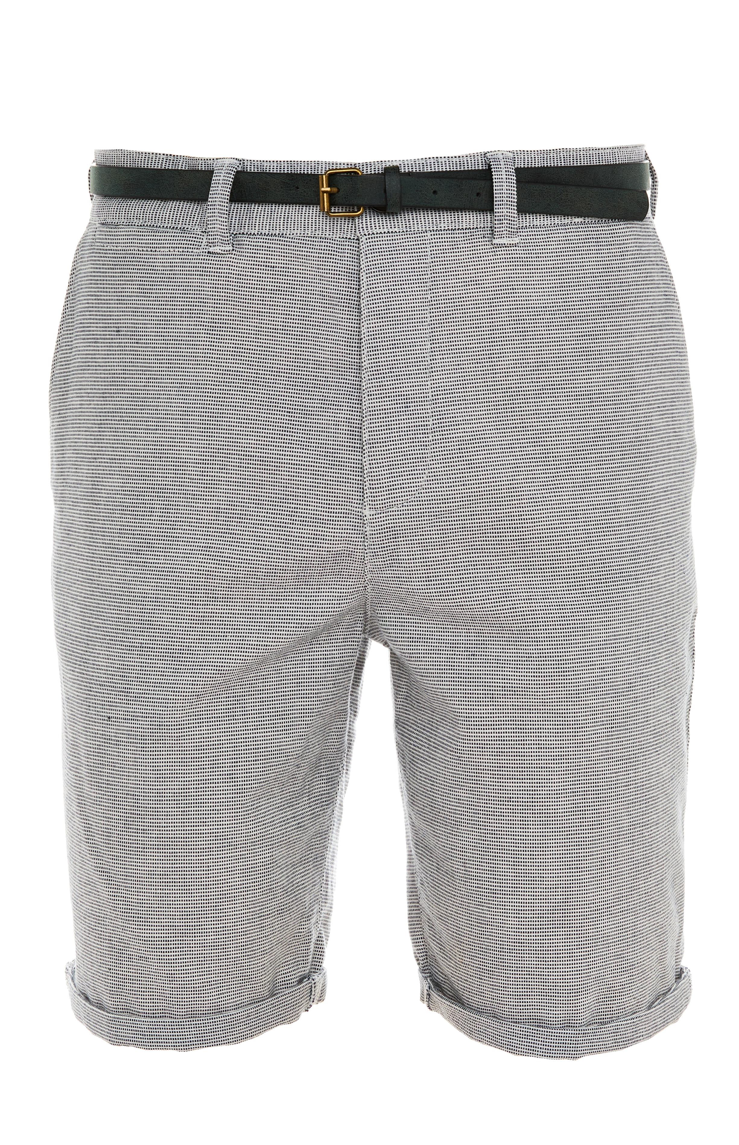 Calções pontilhados cinzento-claro/cinto castanho