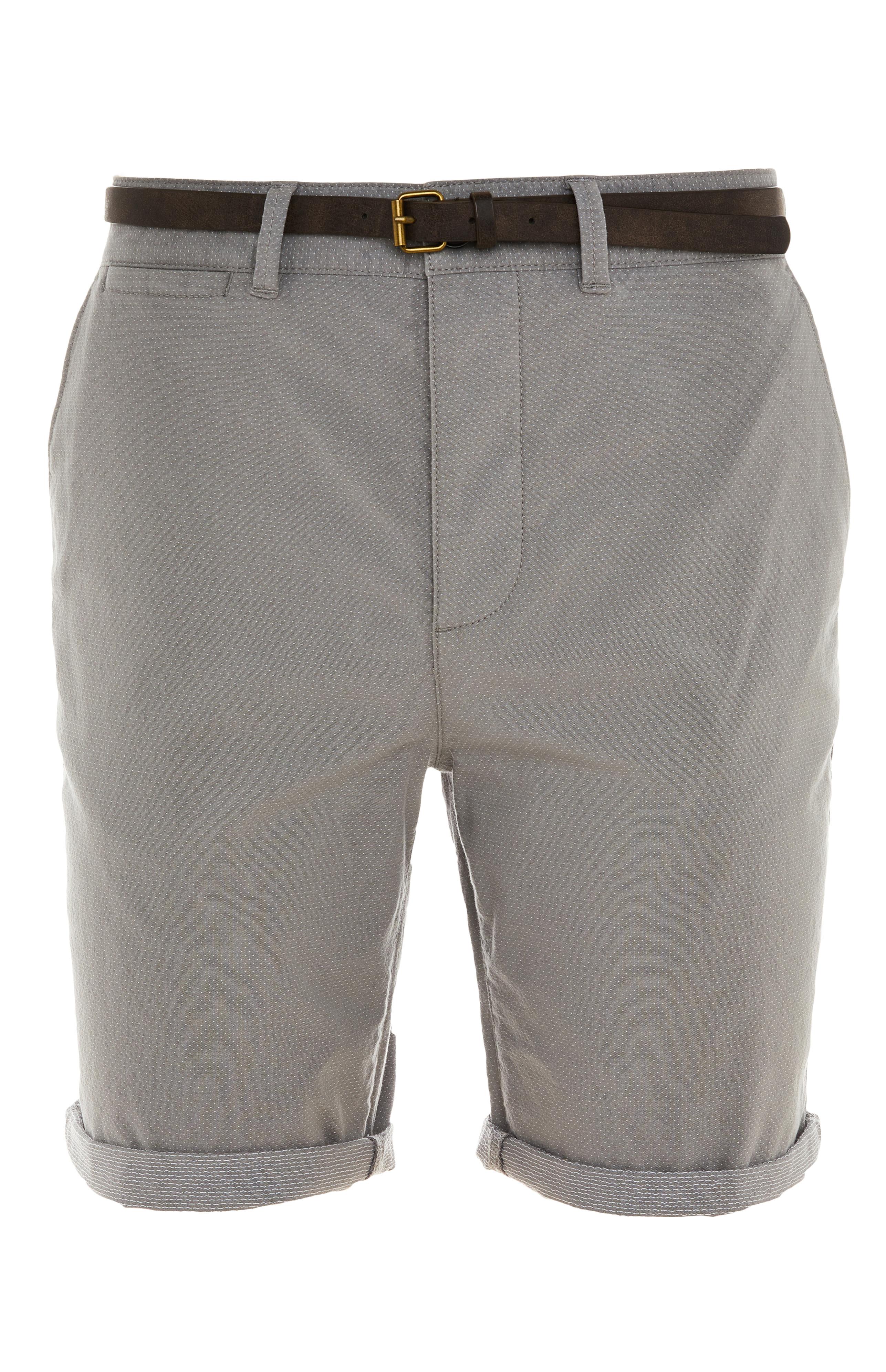 Grey Rolled Hem Belted City Shorts Men's Shorts Men's Clothing