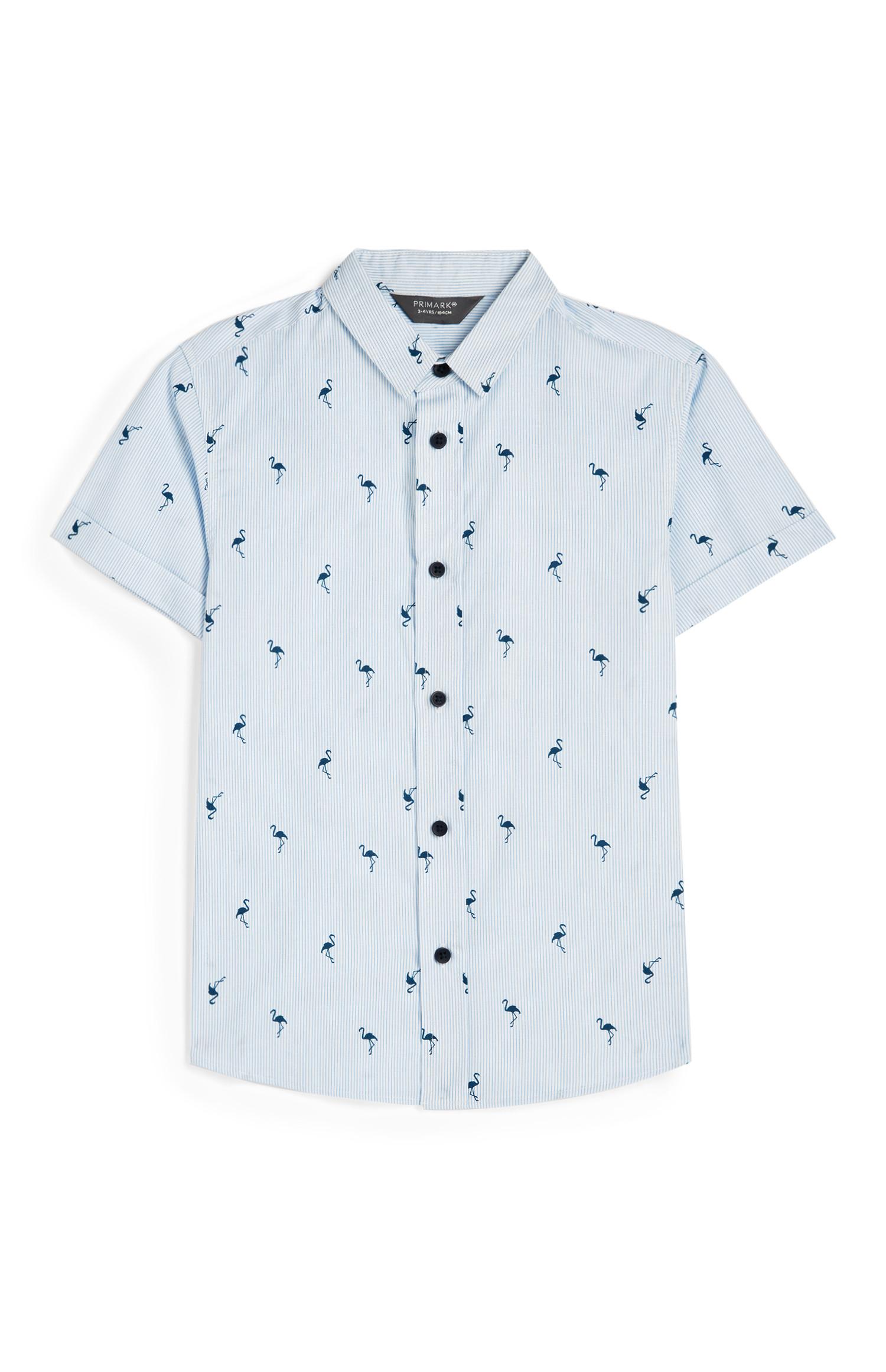 Camicia Oxford blu con fenicotteri da bambino