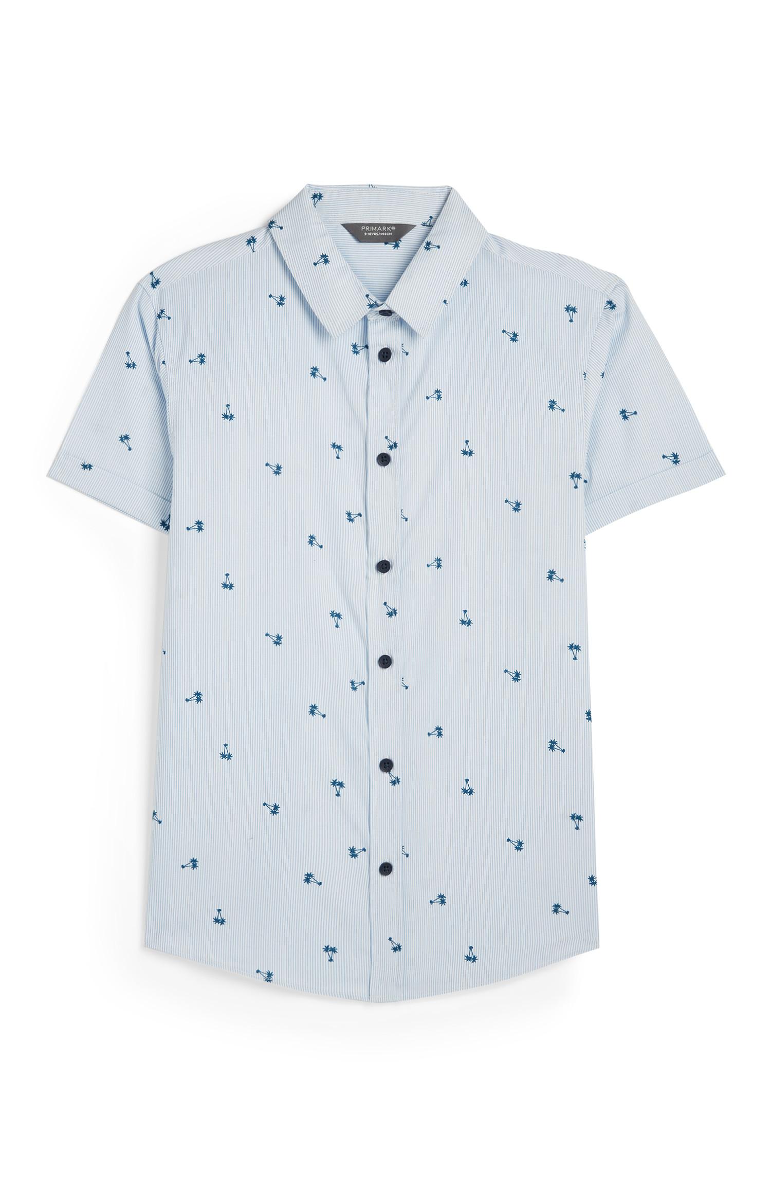 Camicia Oxford blu con palme da ragazzo