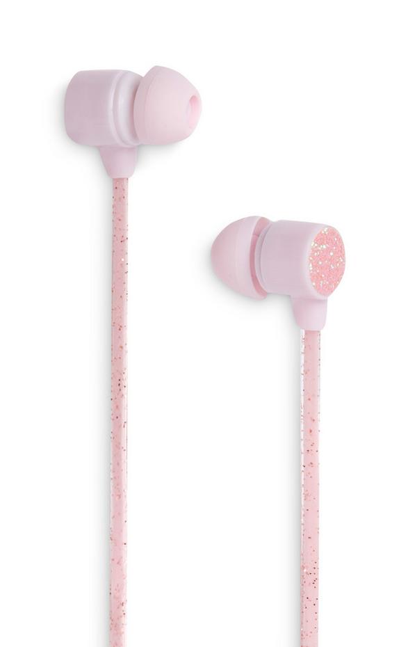 Auriculares brilhantes cor-de-rosa