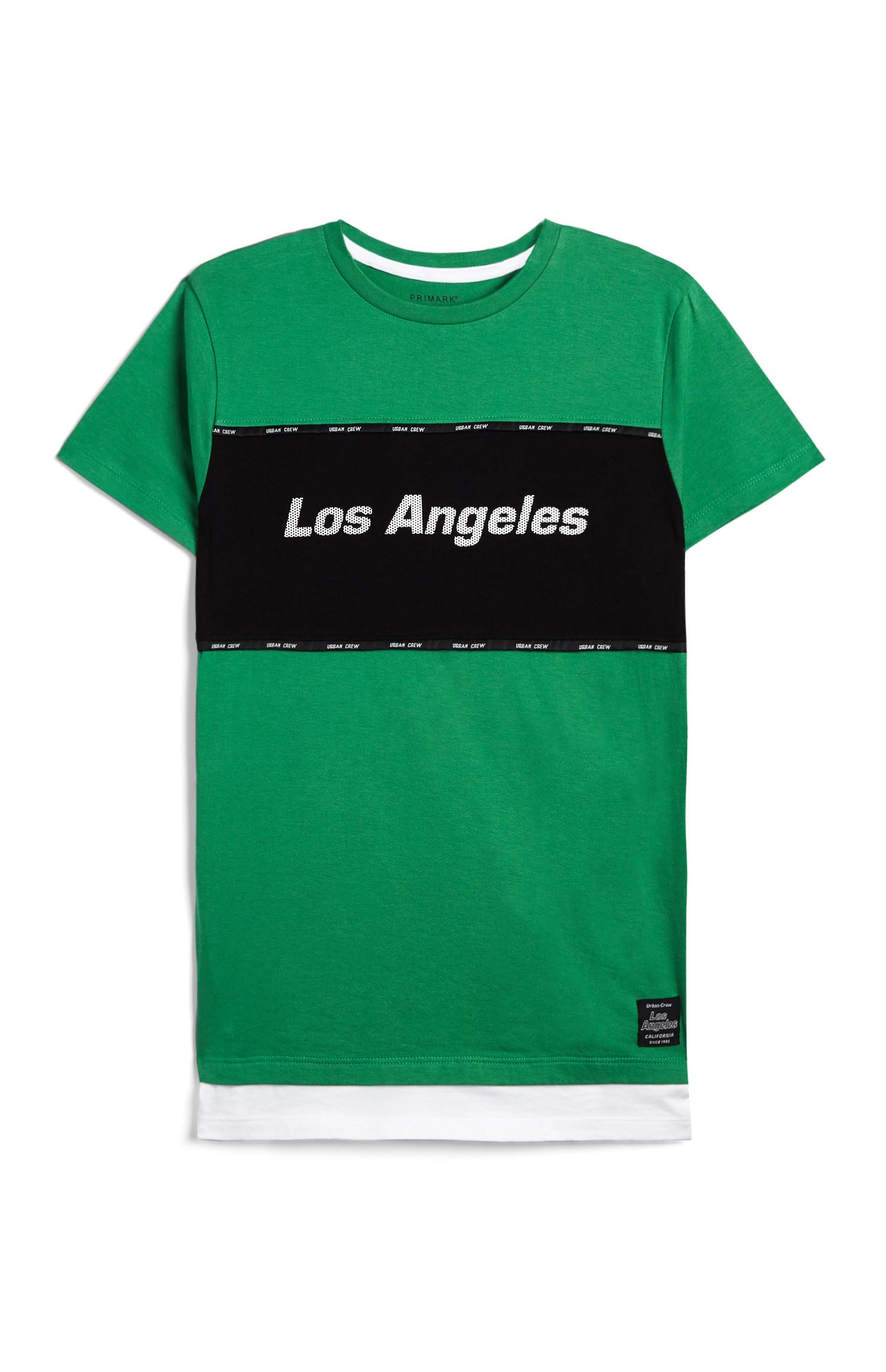 T-shirt verde con scritta Los Angeles da ragazzo