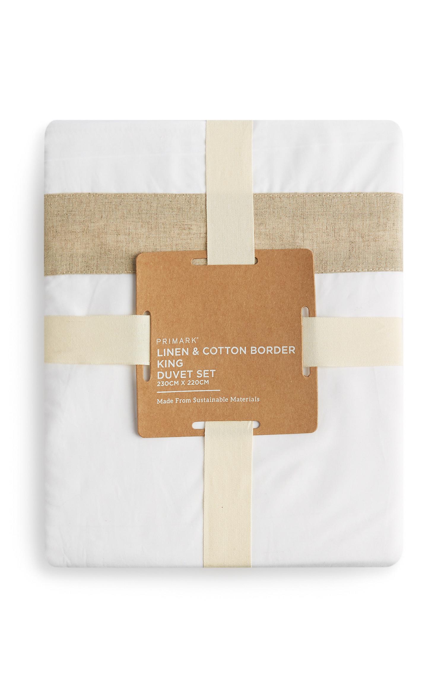 Komplet bele posteljnine za francosko posteljo iz bombaža in lanu