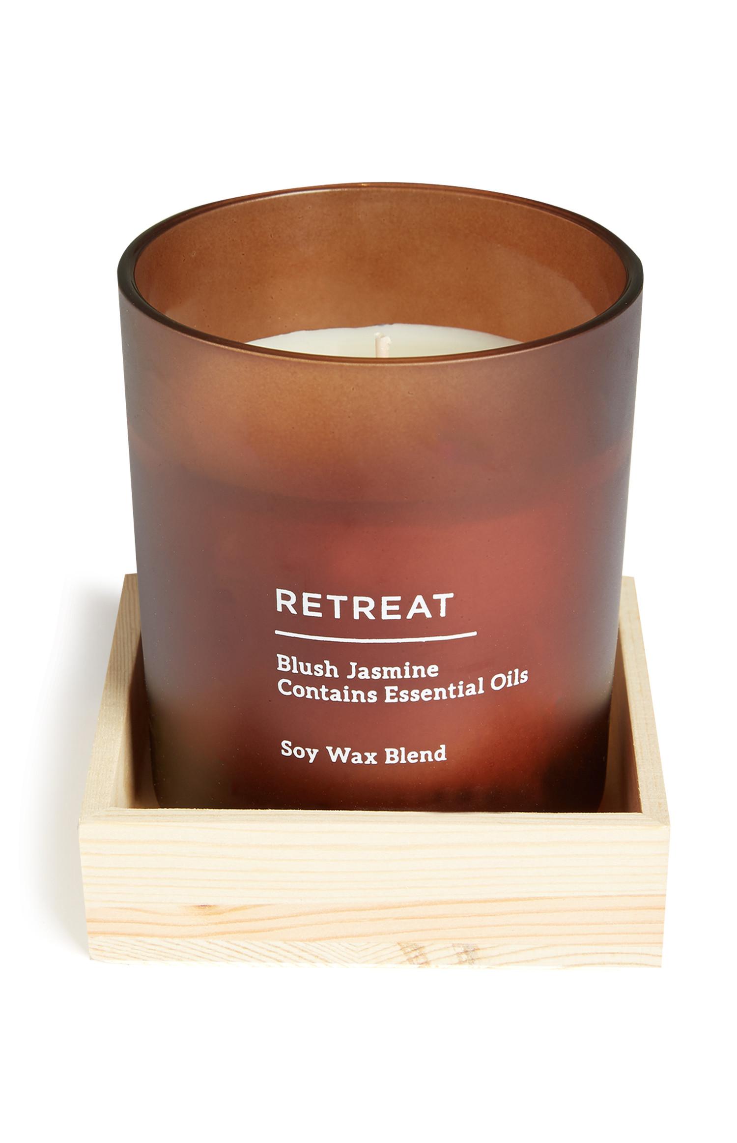 Sveča iz sojinega voska z vonjem po jasminu in podstavek Retreat