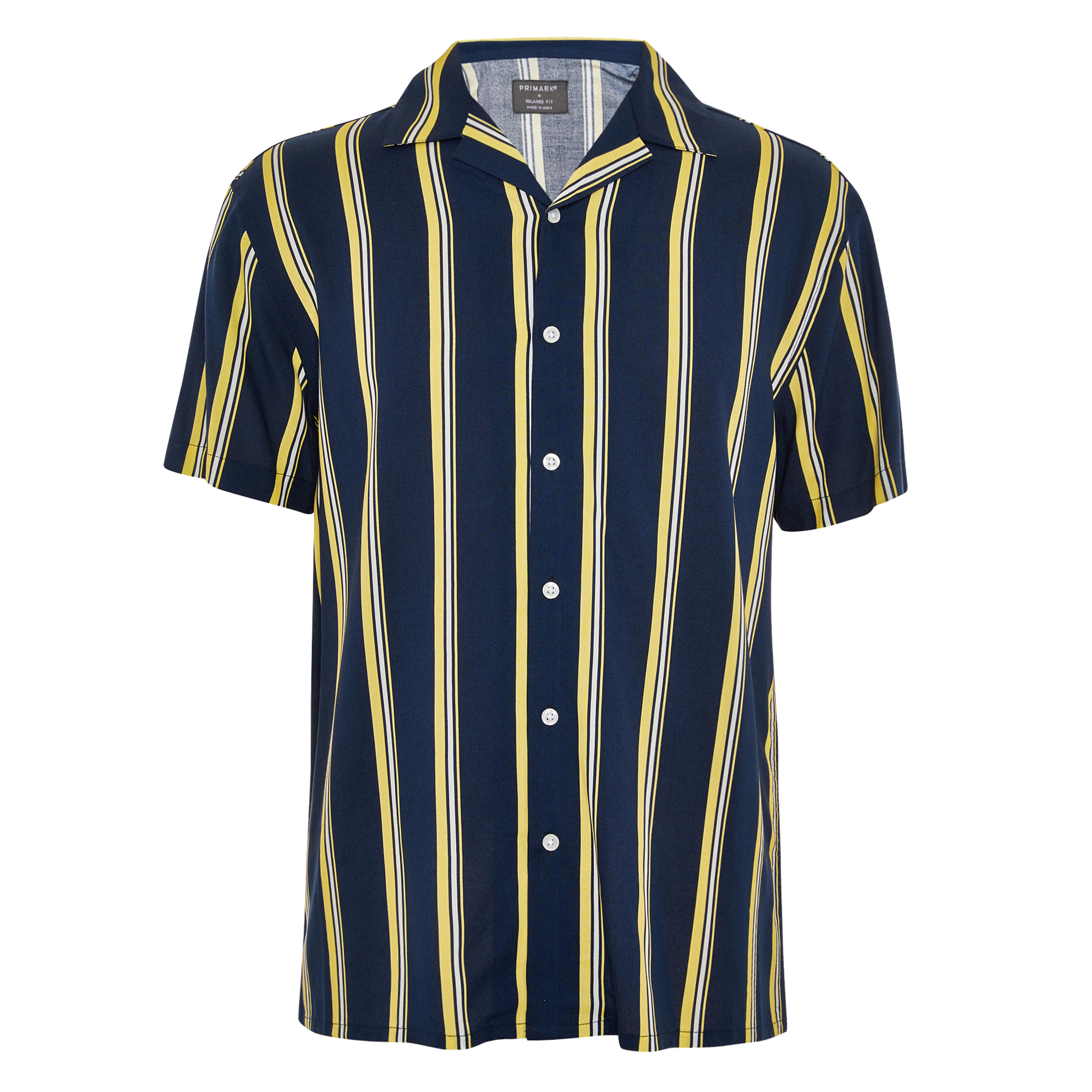 Camicia nera e gialla a maniche corte in viscosa