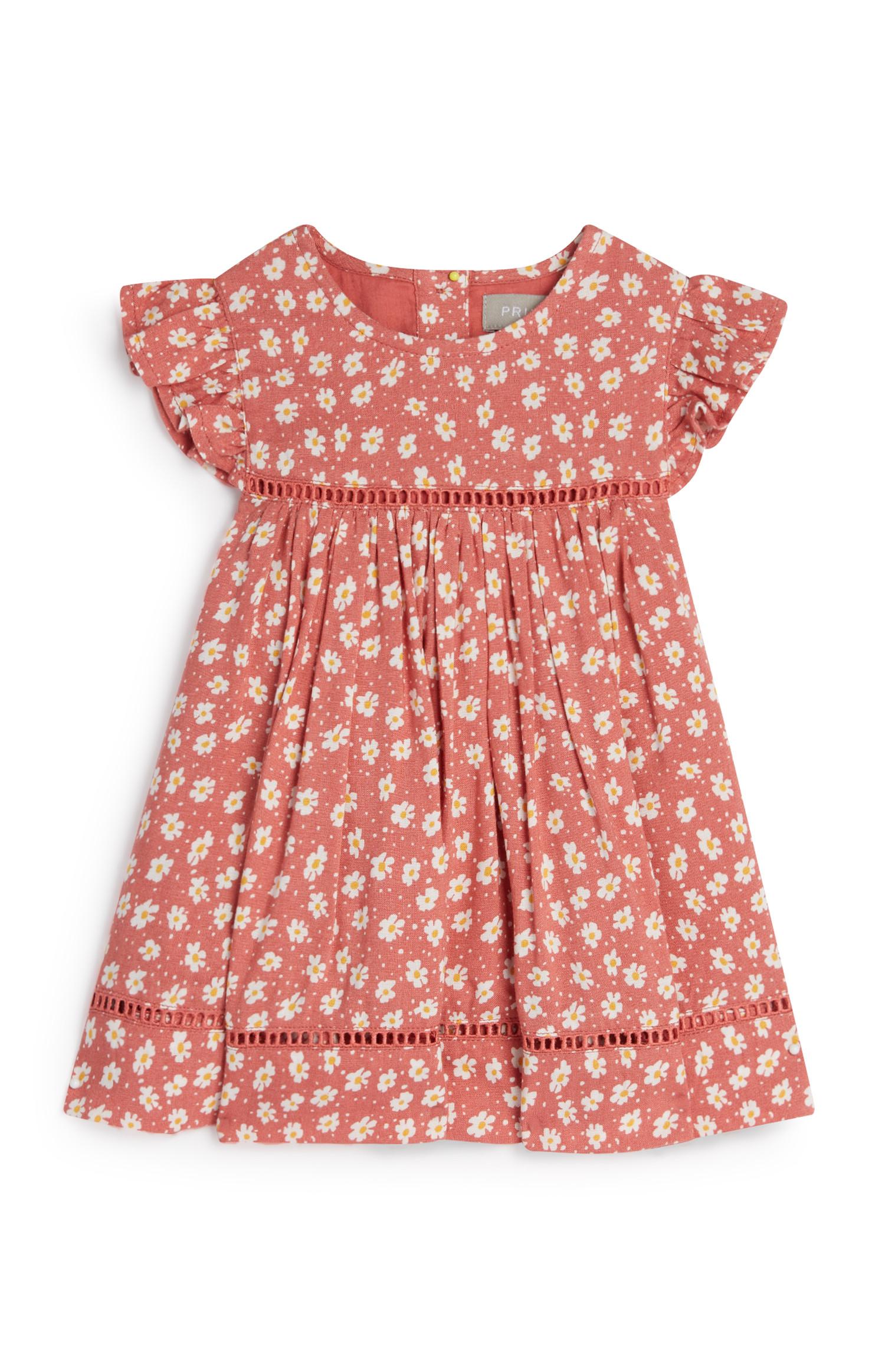 Dekliška rožnata obleka iz viskoze s cvetličnim vzorcem za dojenčke