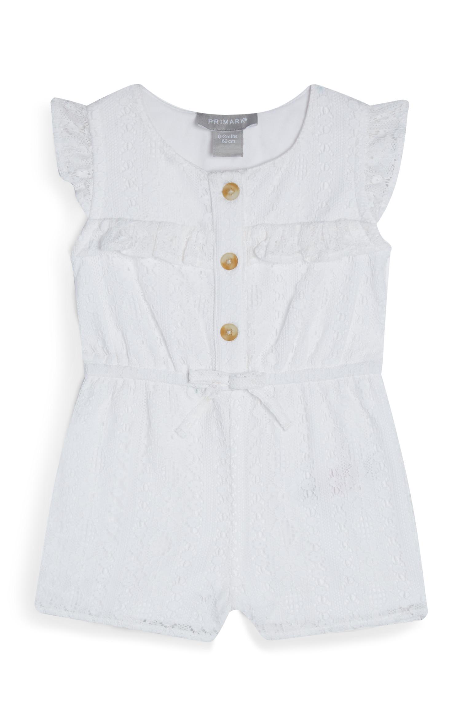 Tuta corta bianca in pizzo da bimba