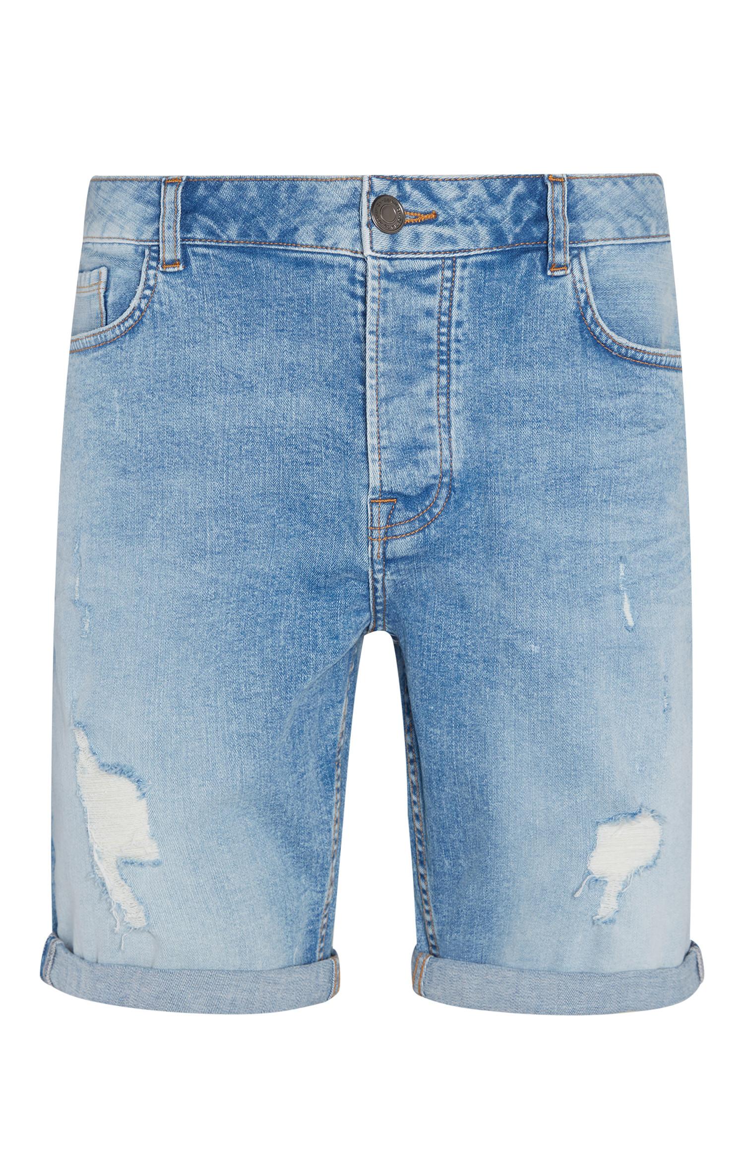Shorts slim in denim effetto consumato