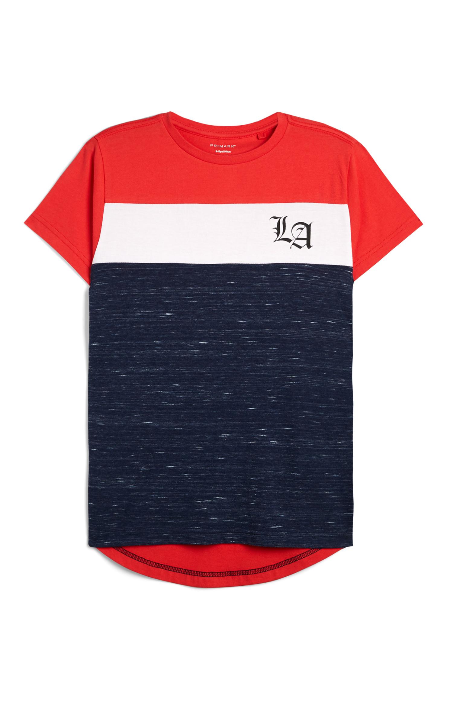 T-shirt rossa e blu navy cut and sew LA da ragazzo