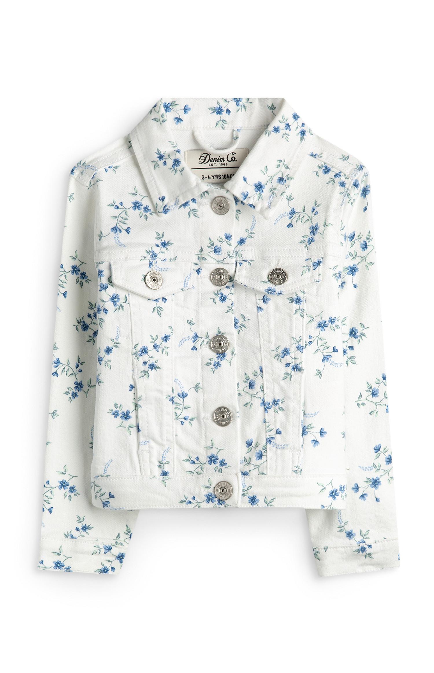 Giacca bianca floreale in denim da bambina