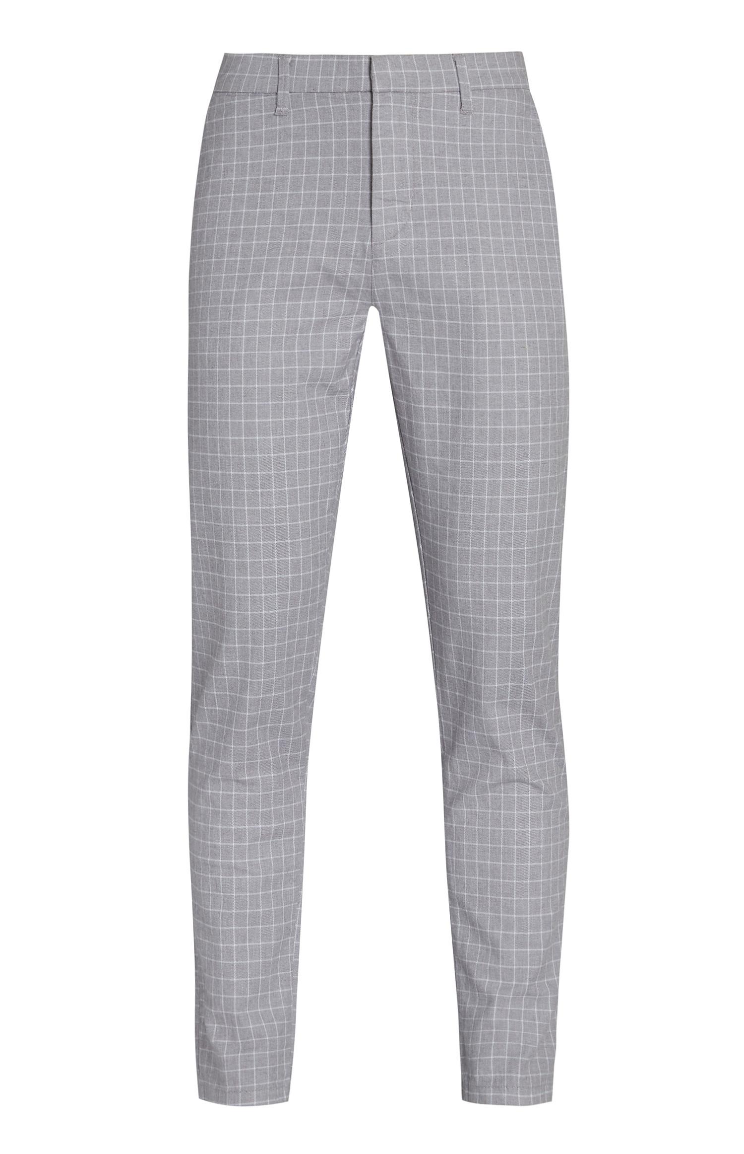 Pantalon slim gris clair à carreaux
