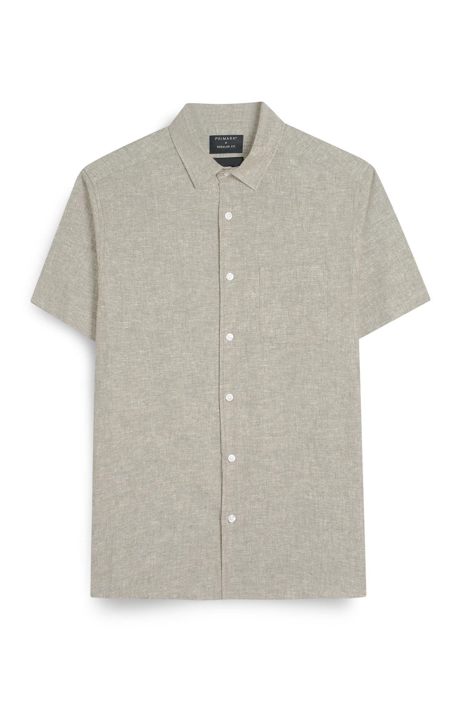 Camicia grigia regular fit in lino con bottoni