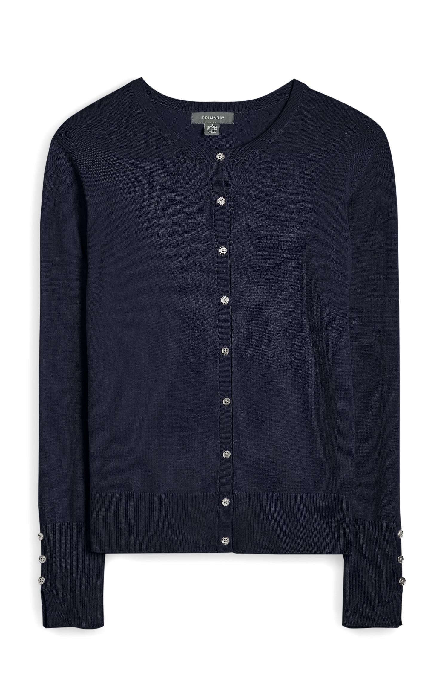 Cardigan bleu marine boutonné à col rond