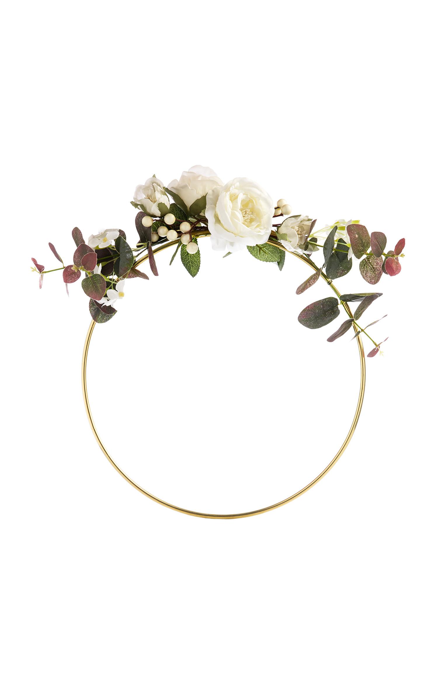 Beli okrasni obroč z umetnimi cvetlicami