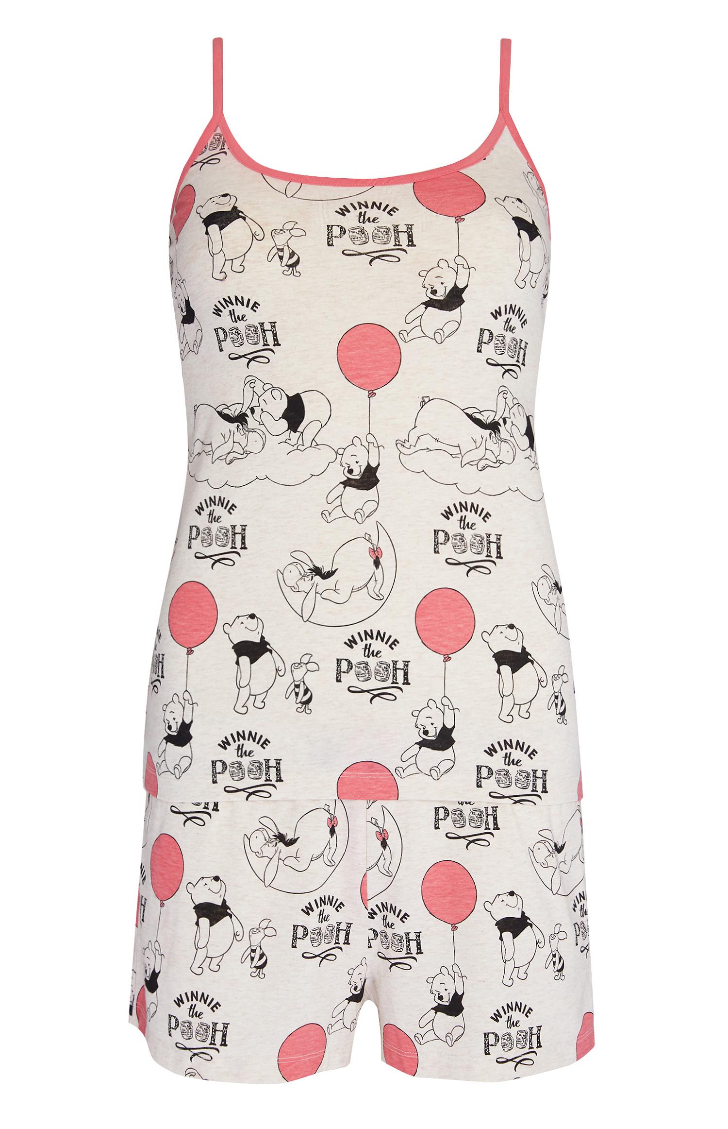 Top alças e calções Winnie The Pooh branco e cor-de-rosa