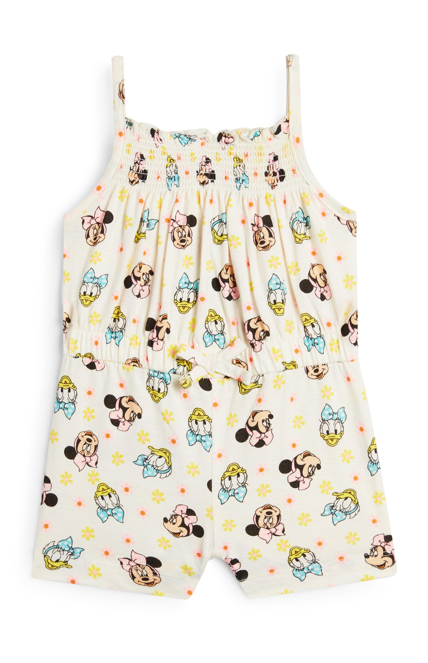 Macacão Minnie Mouse e Margarida menina bebé amarelo