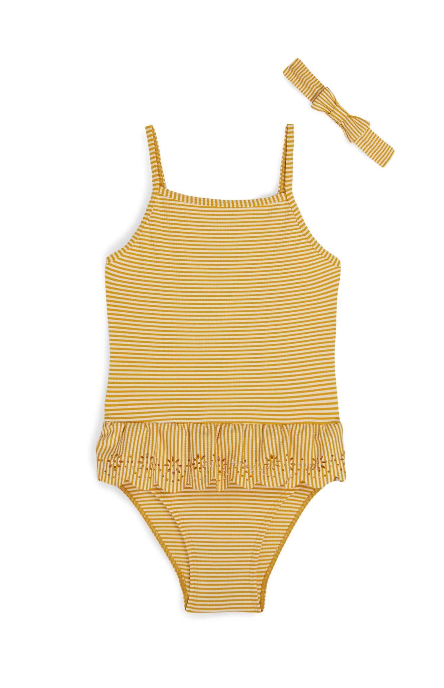 Fato banho e bandolete Seersucker rapariga amarelo