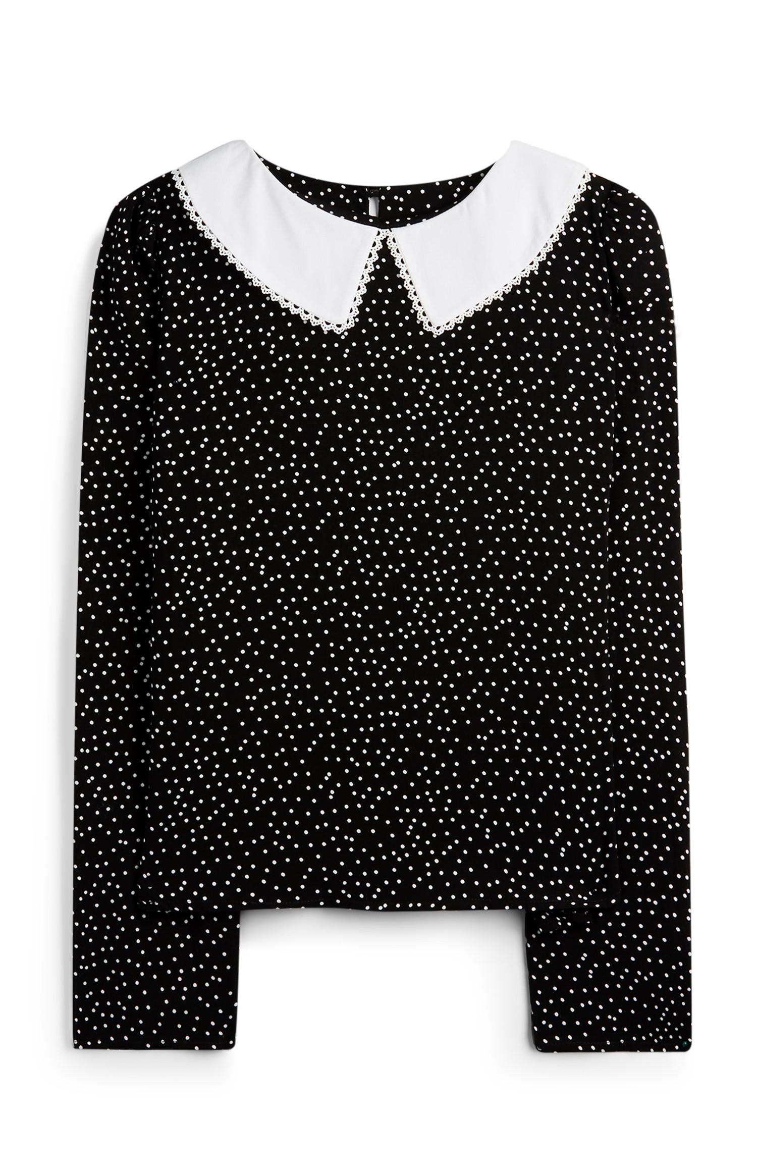 Blusa bolinhas colarinho Peter Pan preto