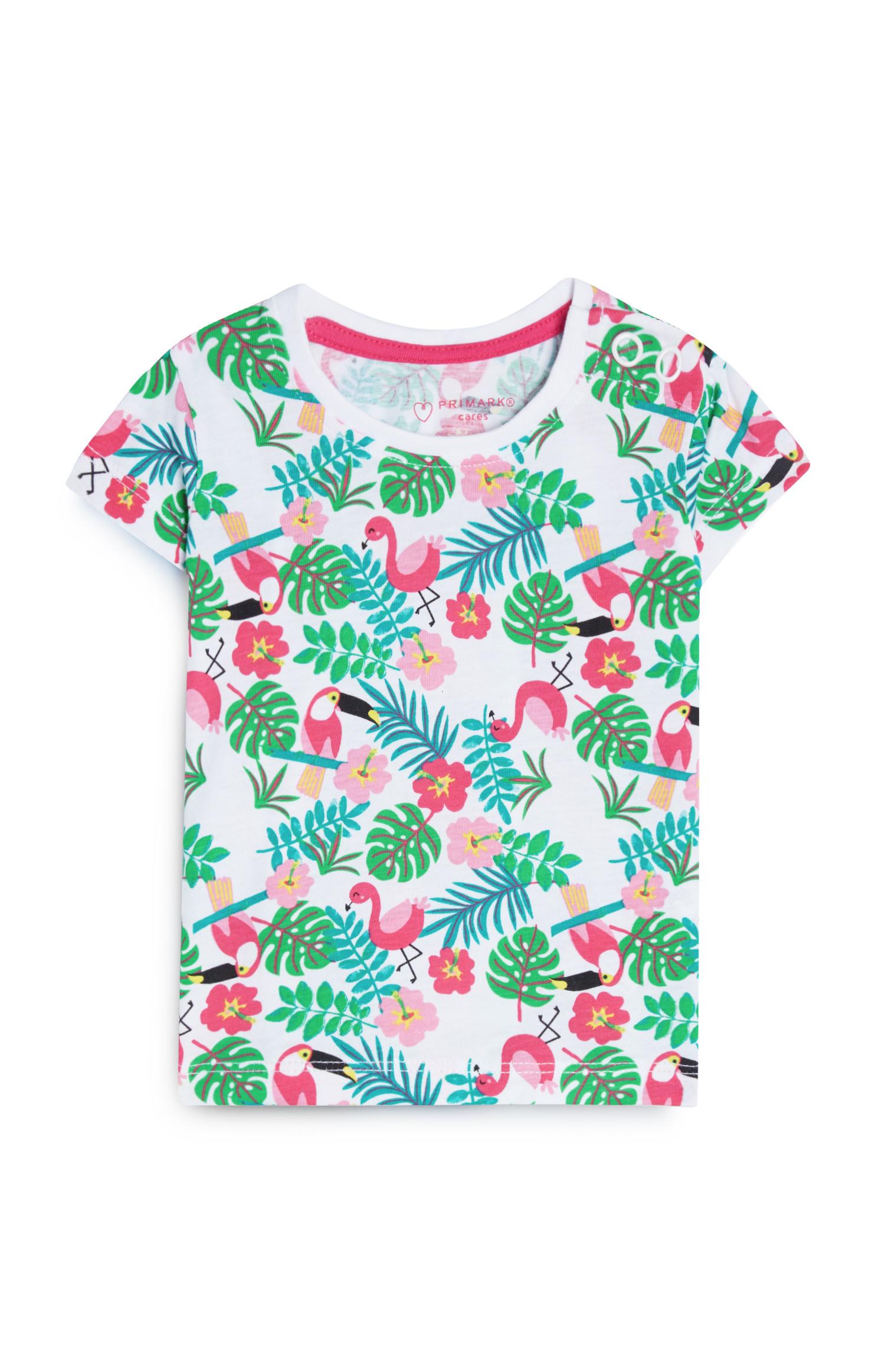 T-shirt estampado flamingos menina bebé branco