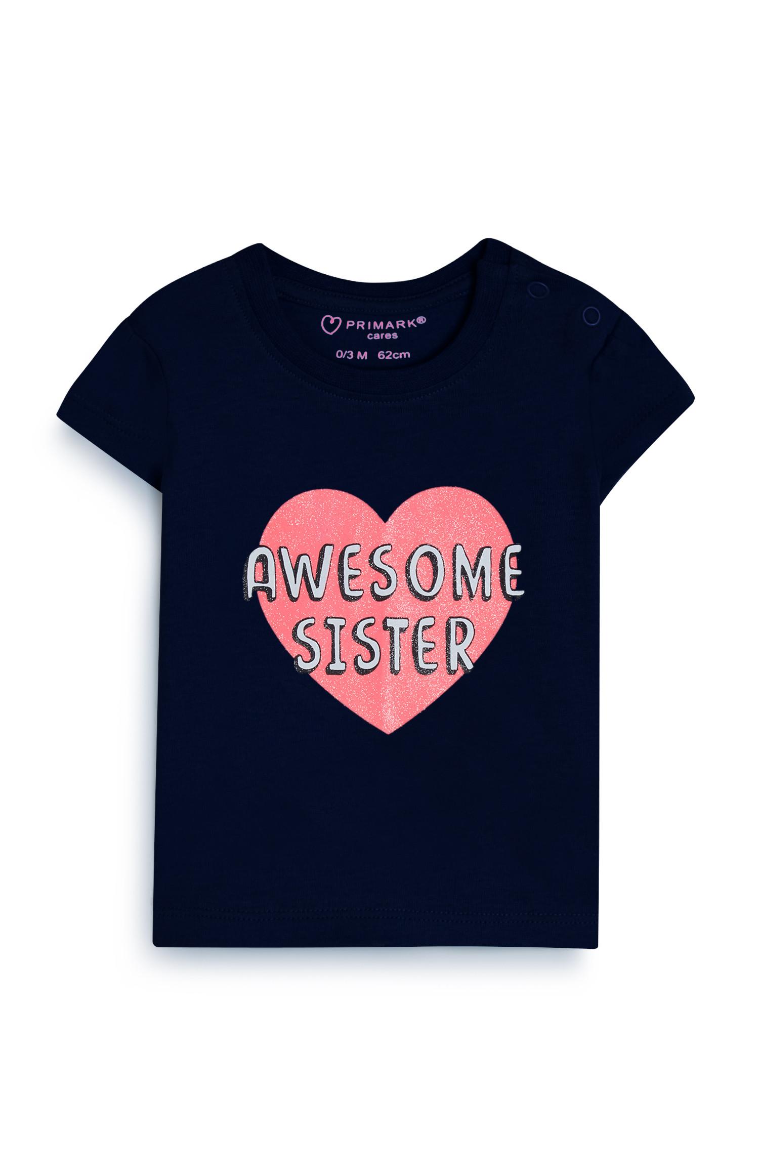 T-shirt Sister estampado corações menina bebé azul