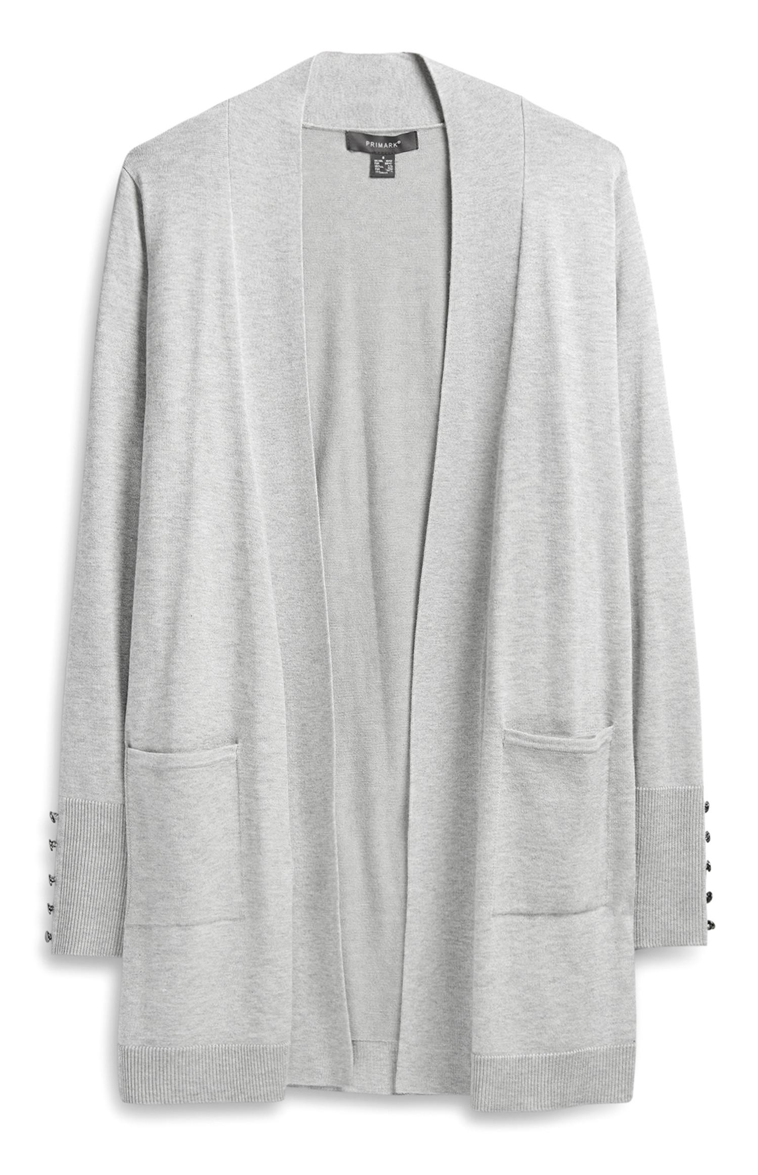 Casaco malha corte largo bolsos cinzento-claro