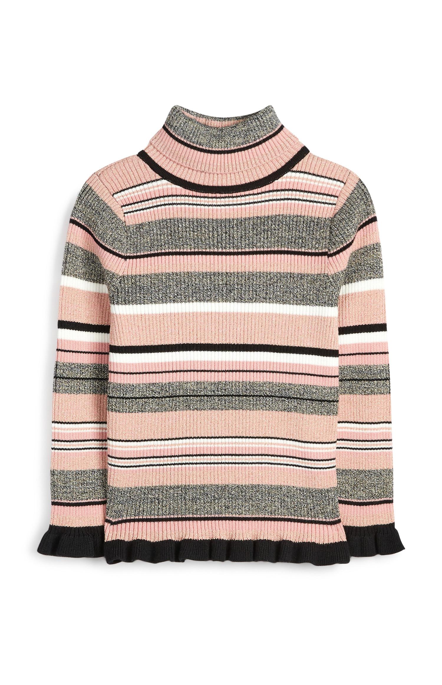 Camiseta rosa brillante de cuello alto para niña pequeña