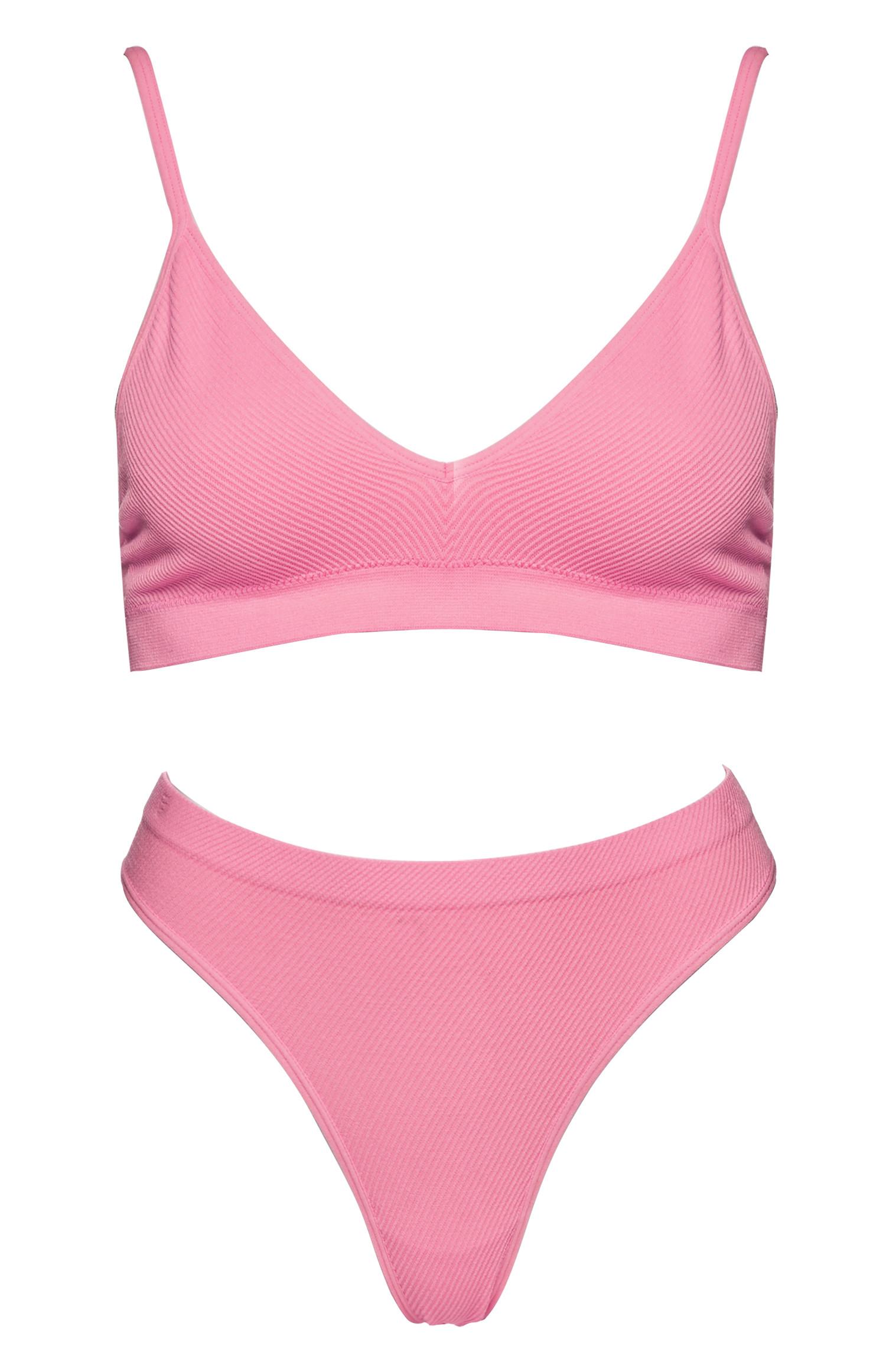 Conjunto 2 peças biquíni cintura subida sem costuras rosa