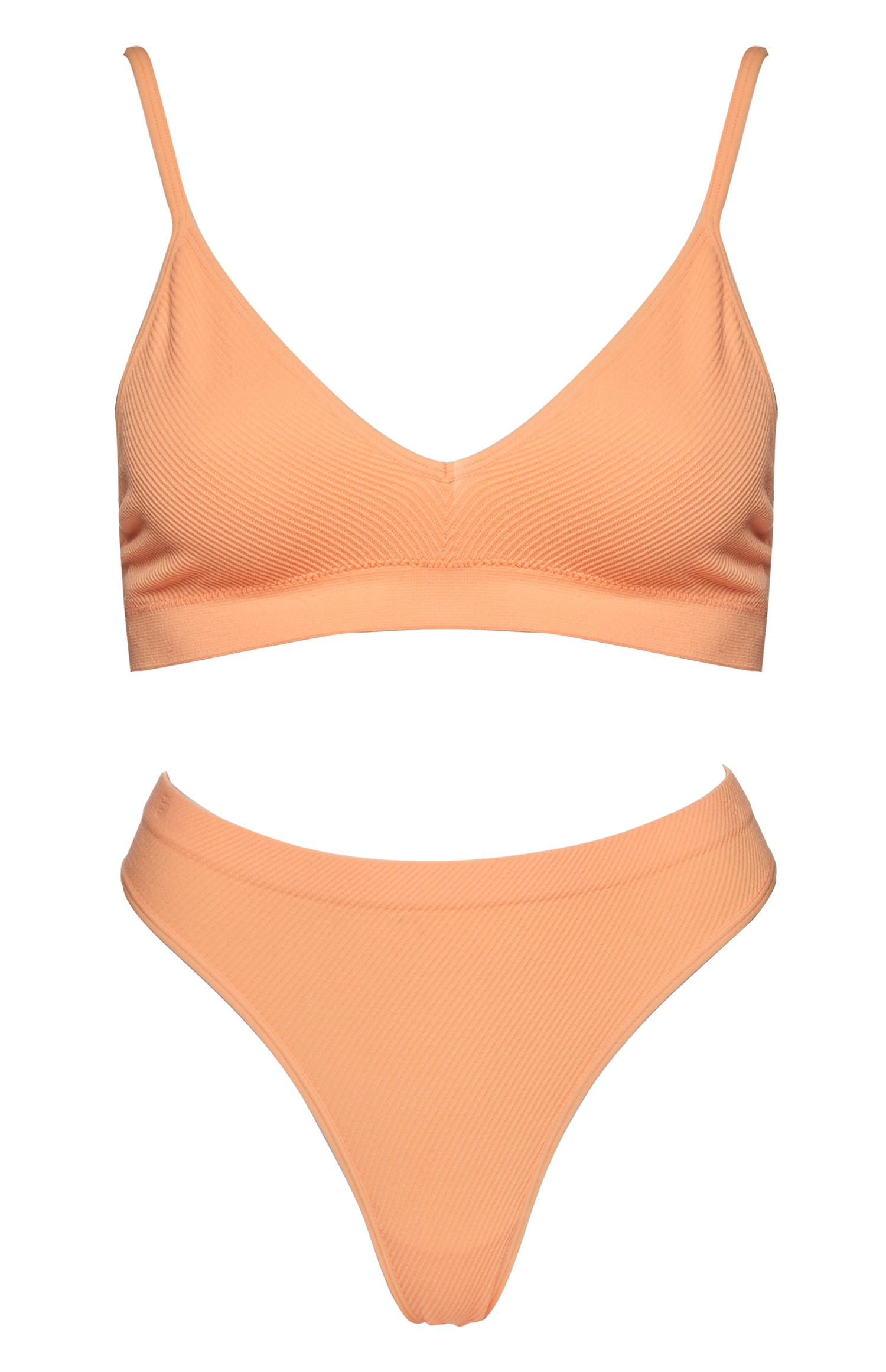 Conjunto 2 peças biquíni cintura subida sem costuras laranja