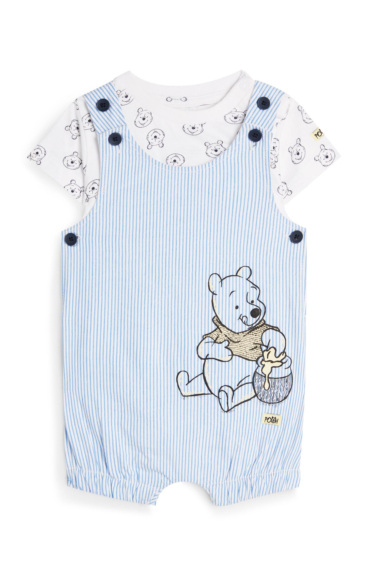 Completo 2 pezzi con body blu gessato Winnie The Pooh da bimbo