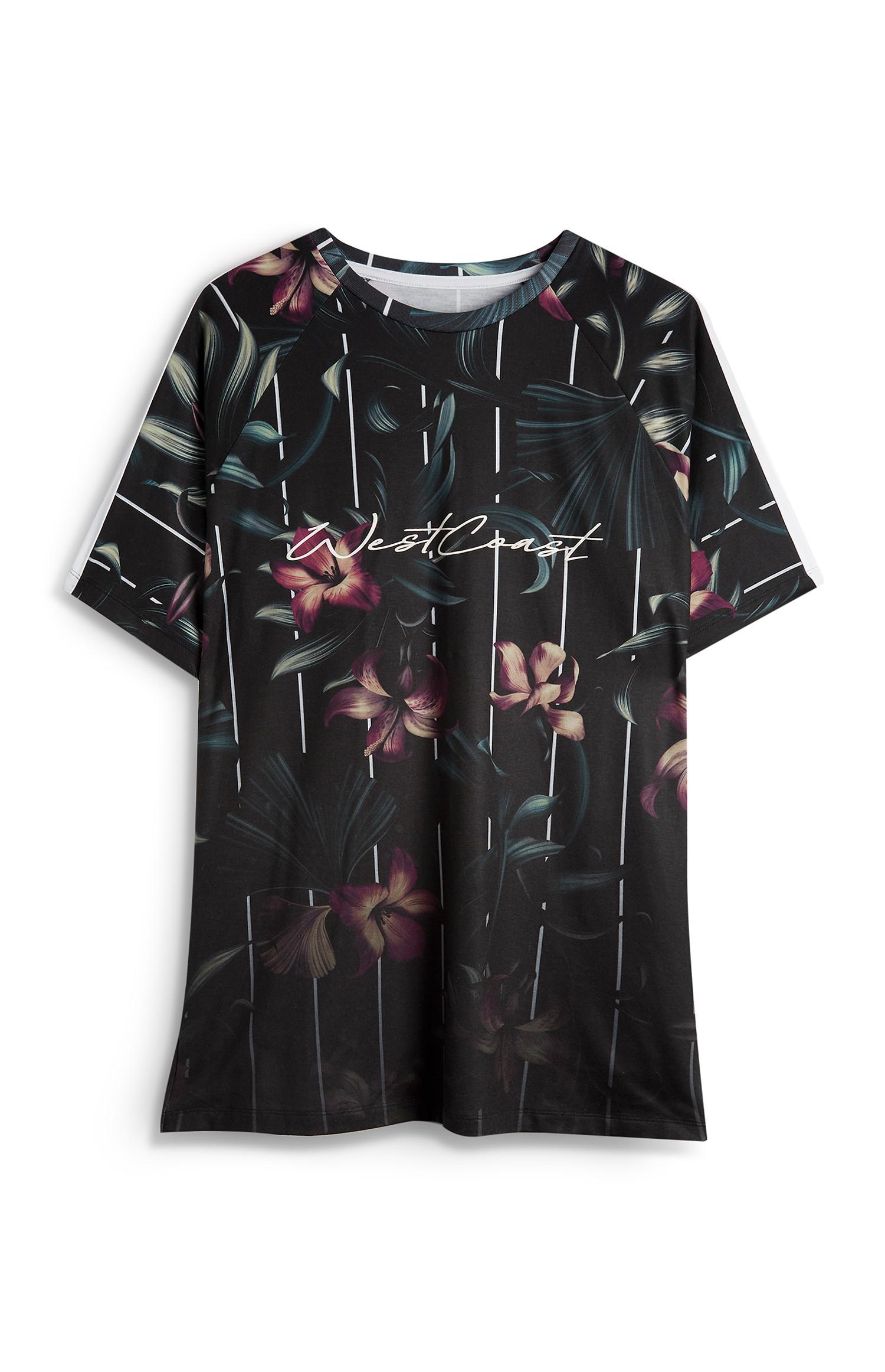 T-shirt nera a fiori West Coast