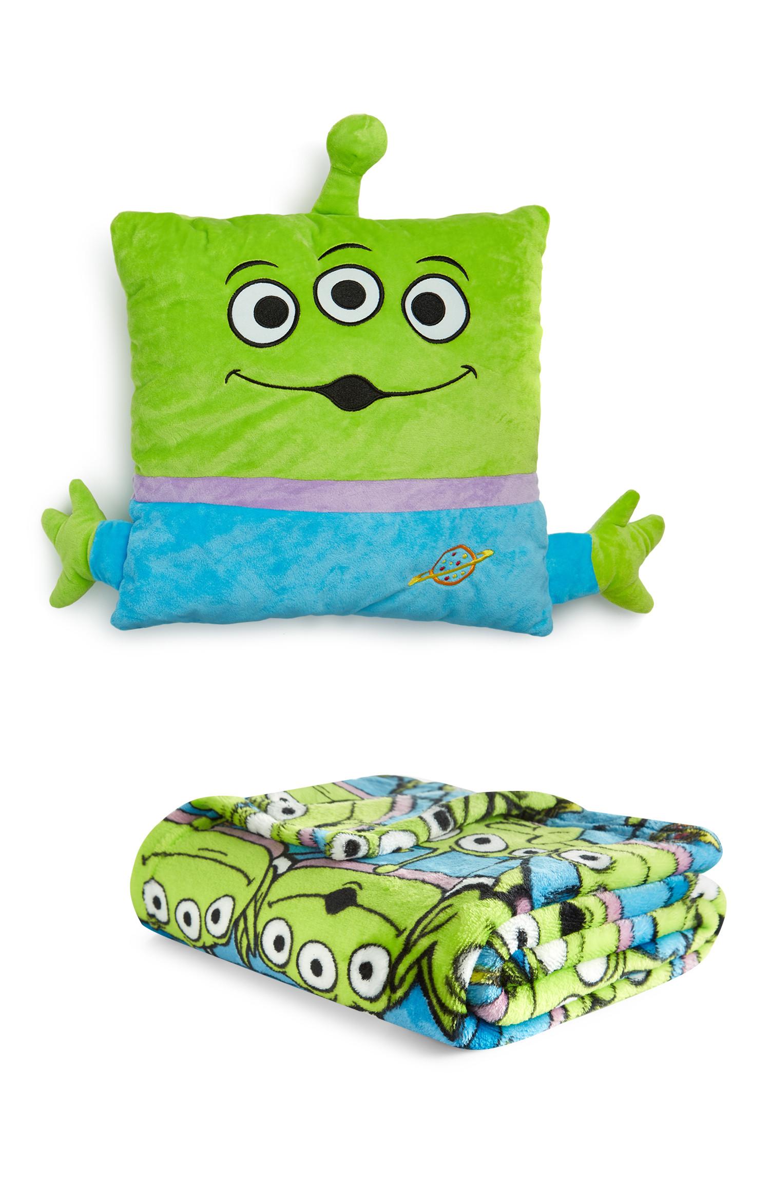 Komplet blazina in pregrinjalo z motivom vesoljčka iz Sveta igrač