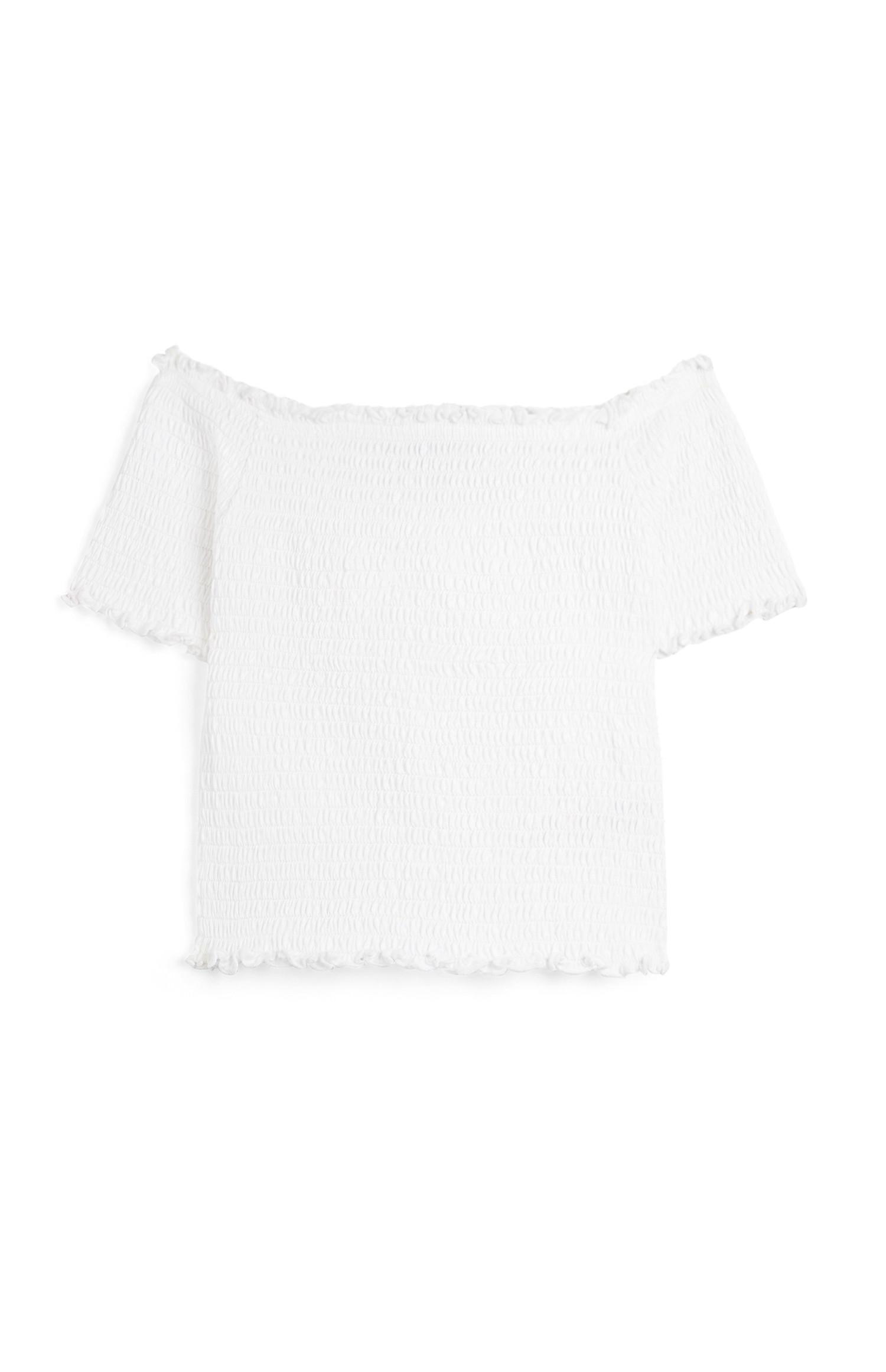 Top bardot pregas menina branco