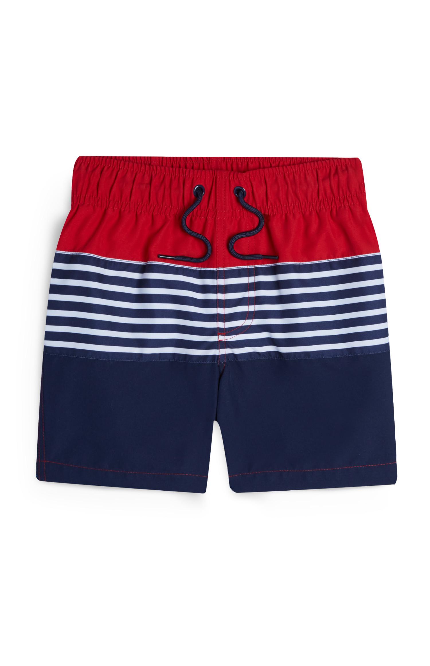 Shorts da bagno rossi e blu navy a righe da bambino
