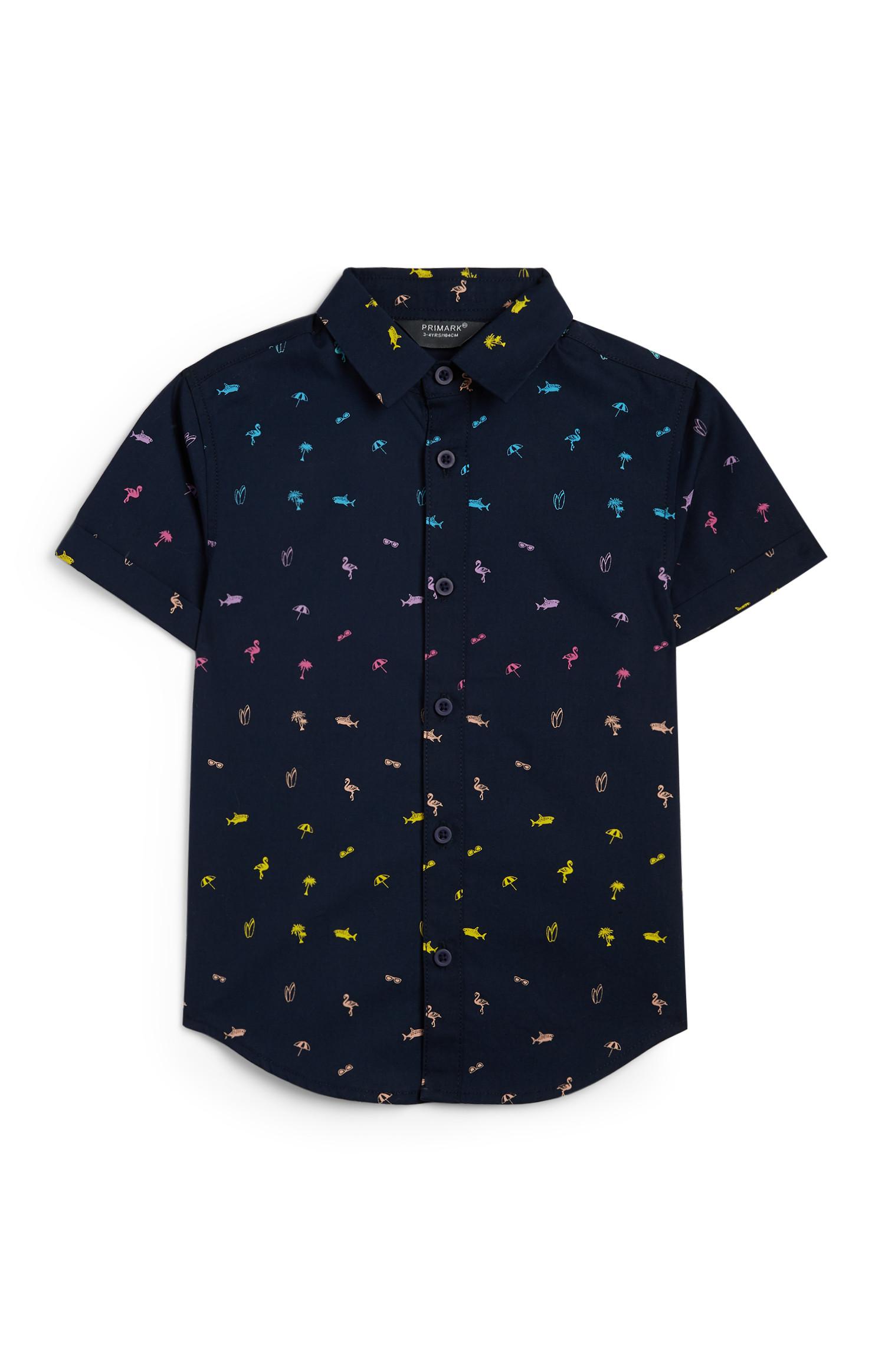 Camicia Oxford blu navy icone spiaggia da bambino