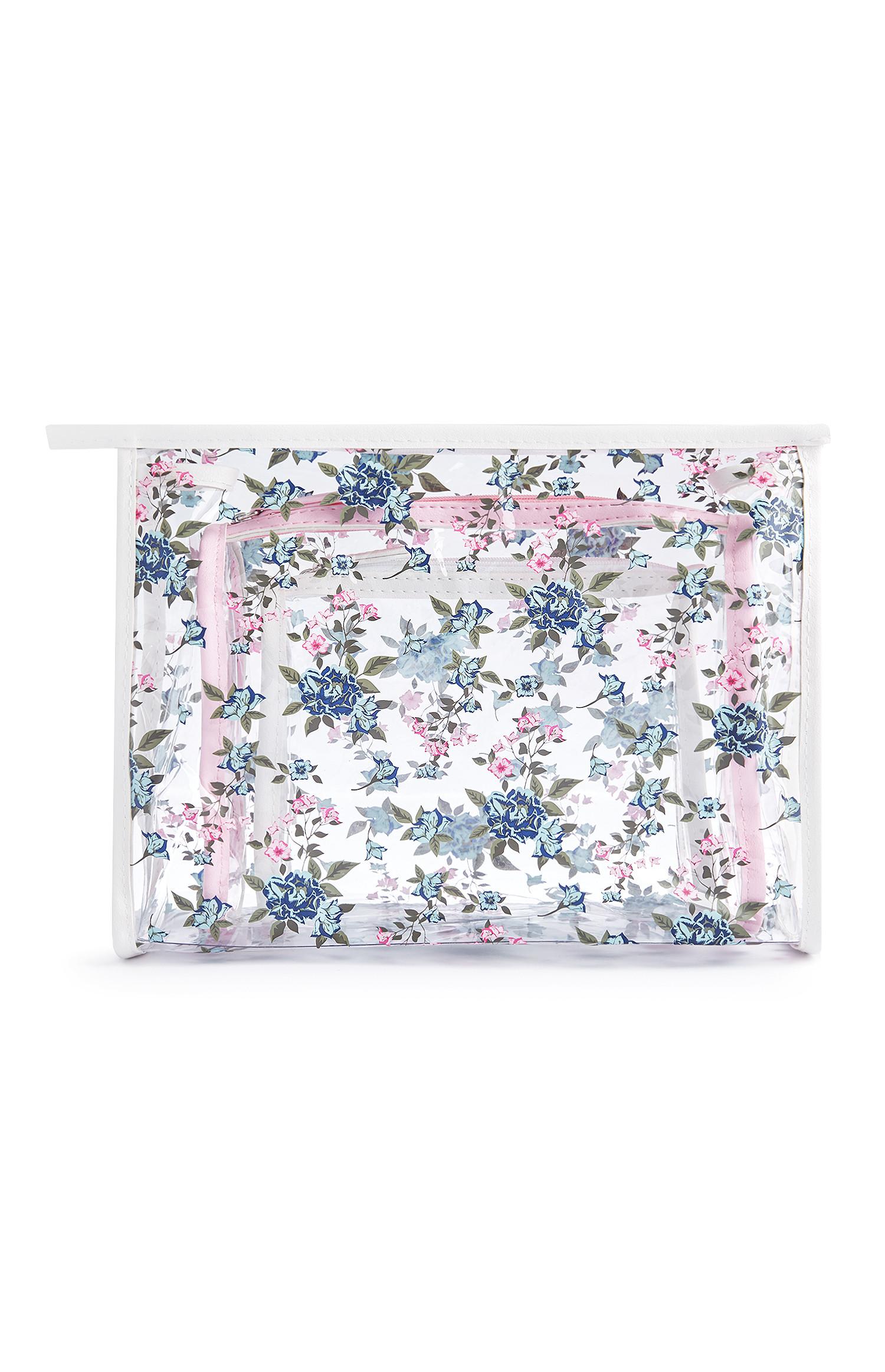Prosojne toaletne torbice s cvetličnim potiskom, 3 kosi