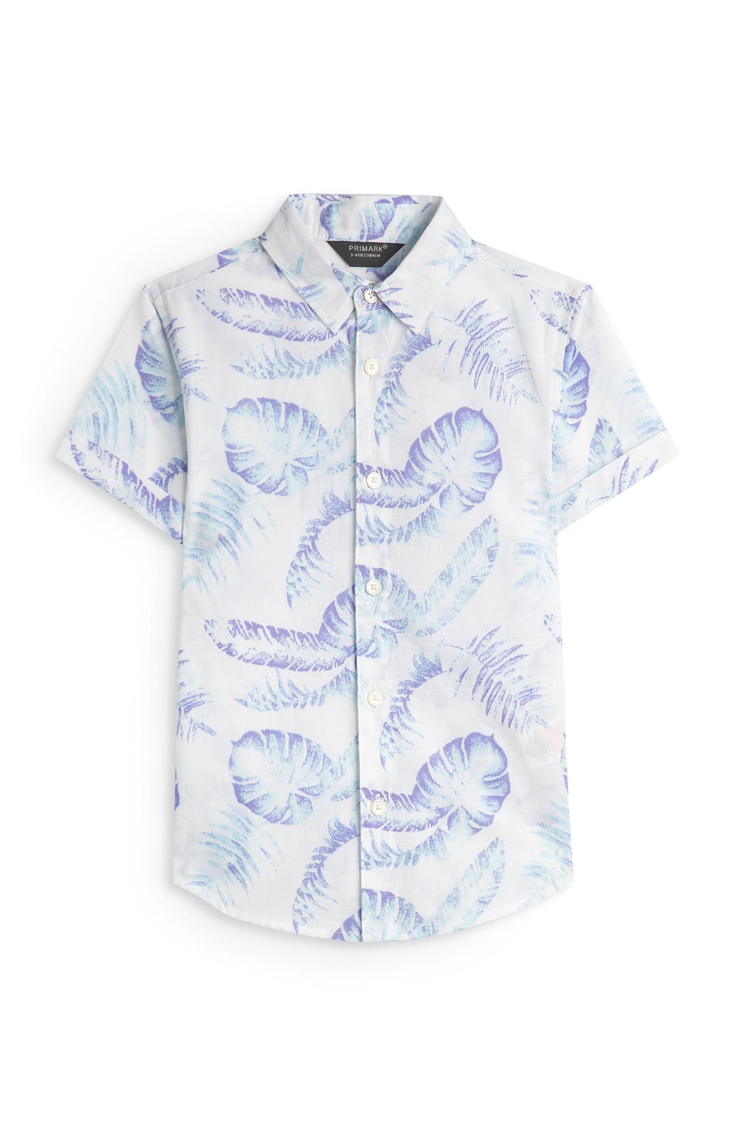 Camisa Oxford lavagem estampado folhas branco