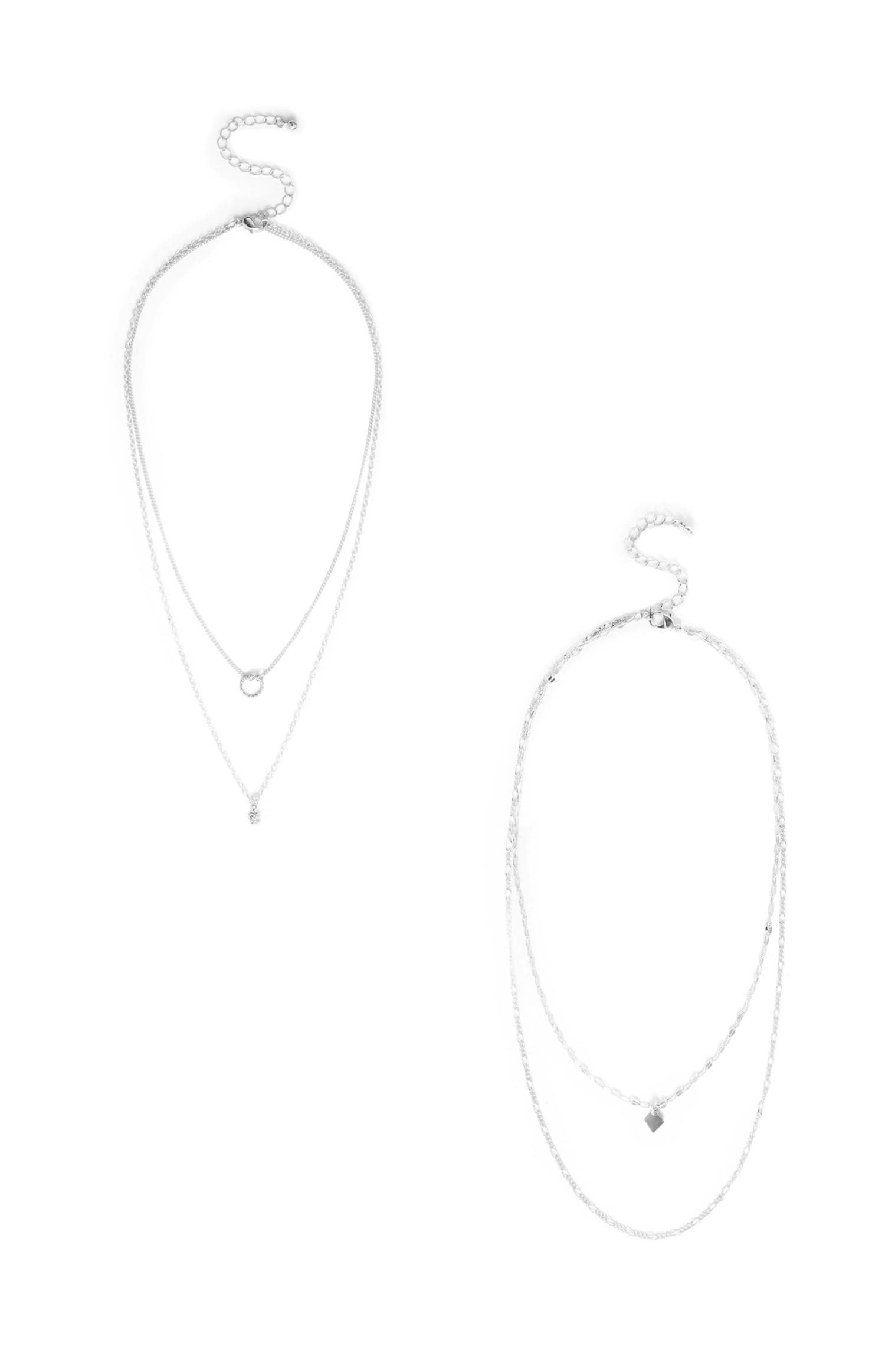 Lot de 2 colliers blancs à superpositions avec strass délicats