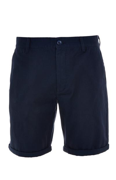 Shorts chino blu navy con risvolto