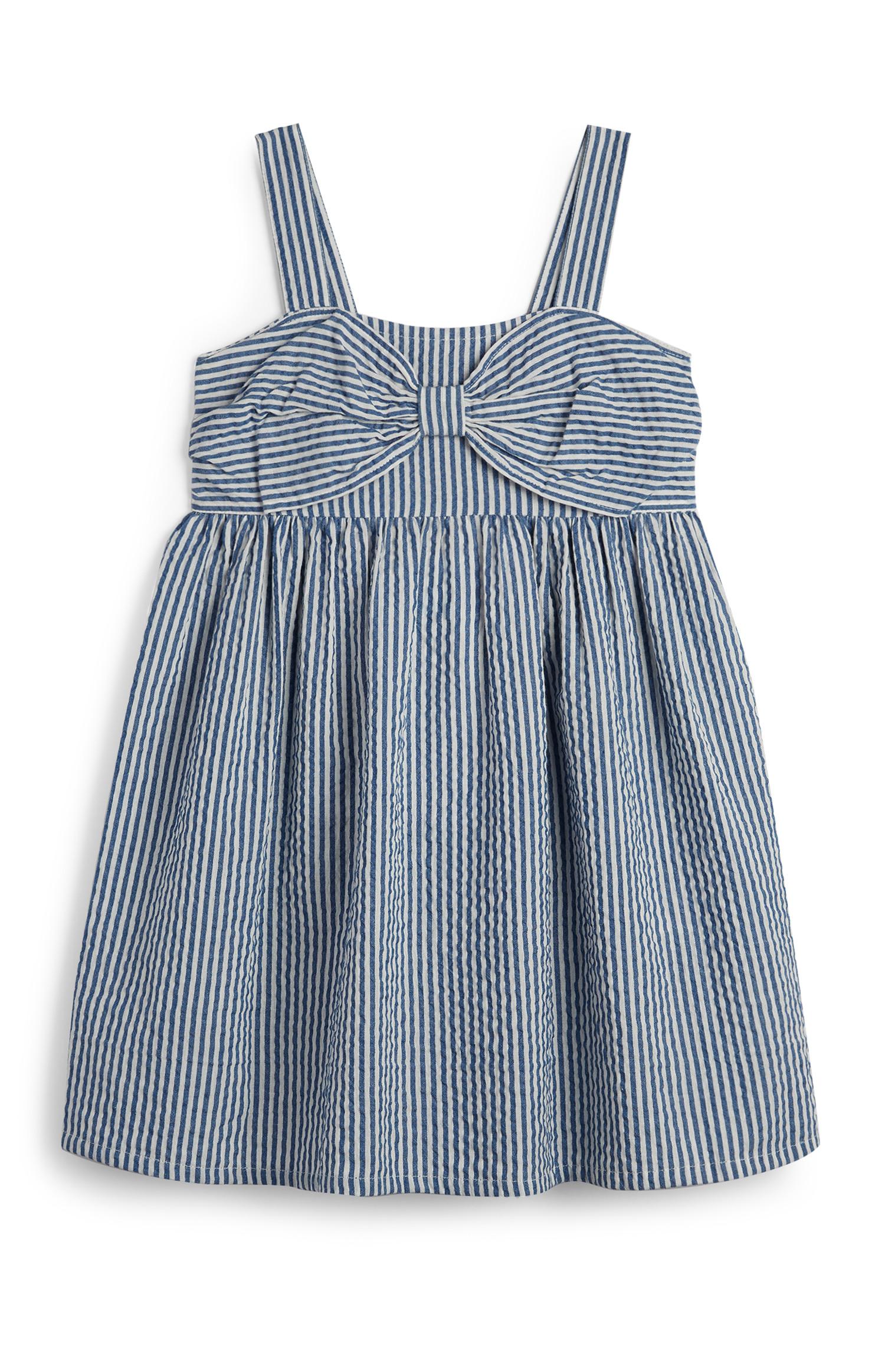 Abito blu navy e bianco gessato da bambina