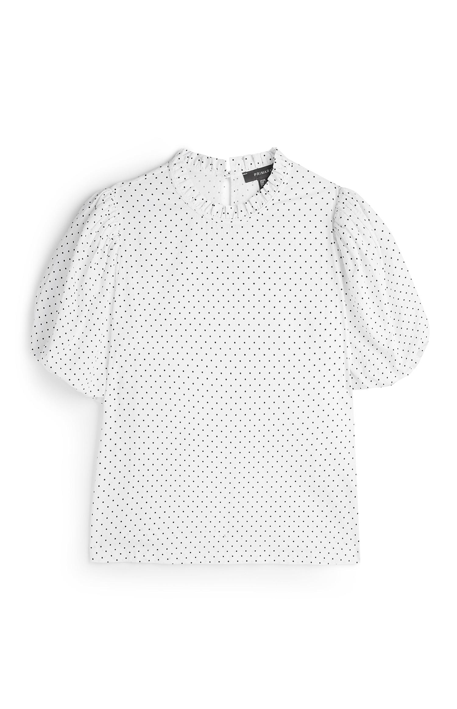 Camisa mangas balão bolinhas branco
