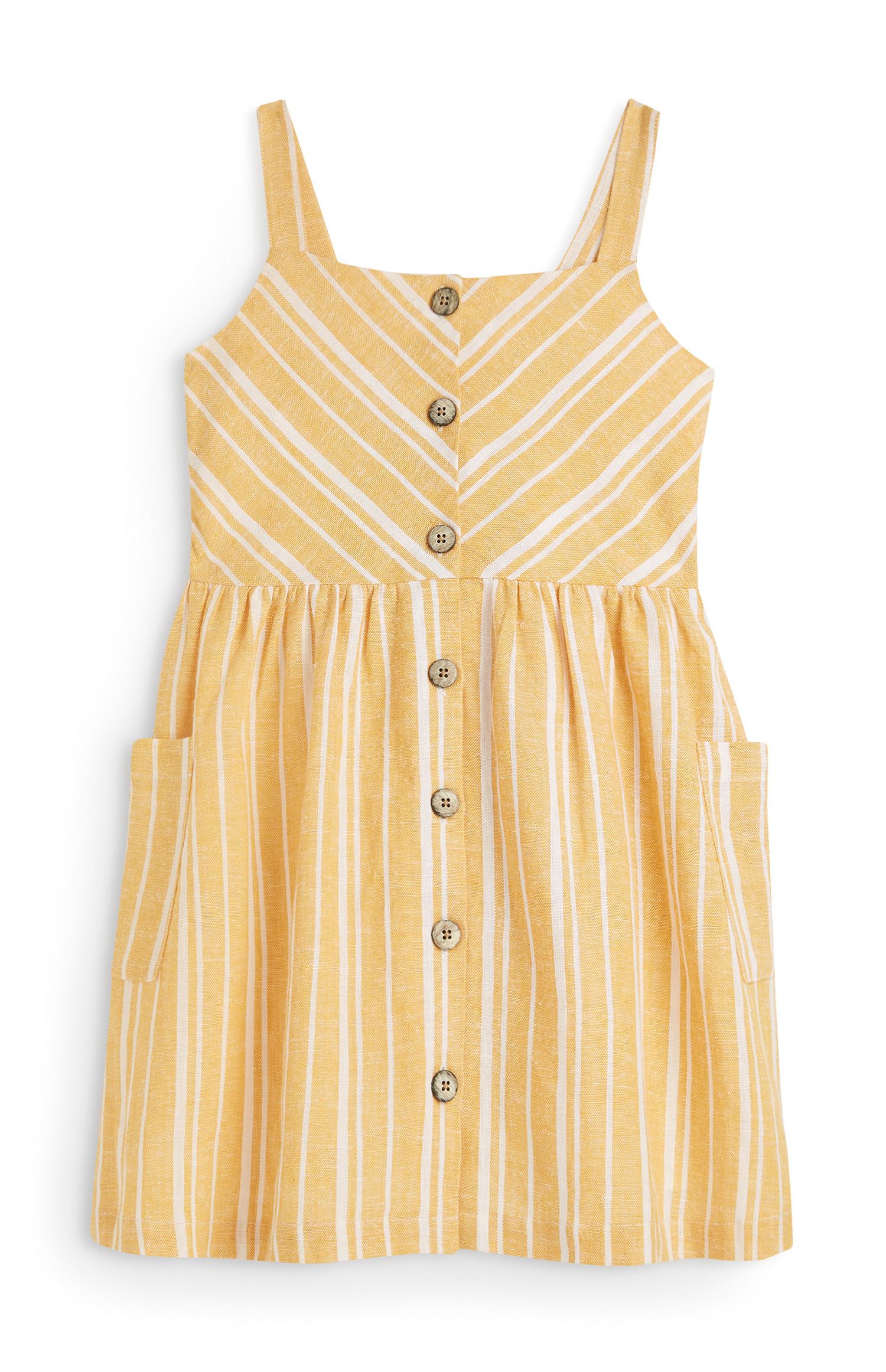 Vestido riscas linho menina amarelo