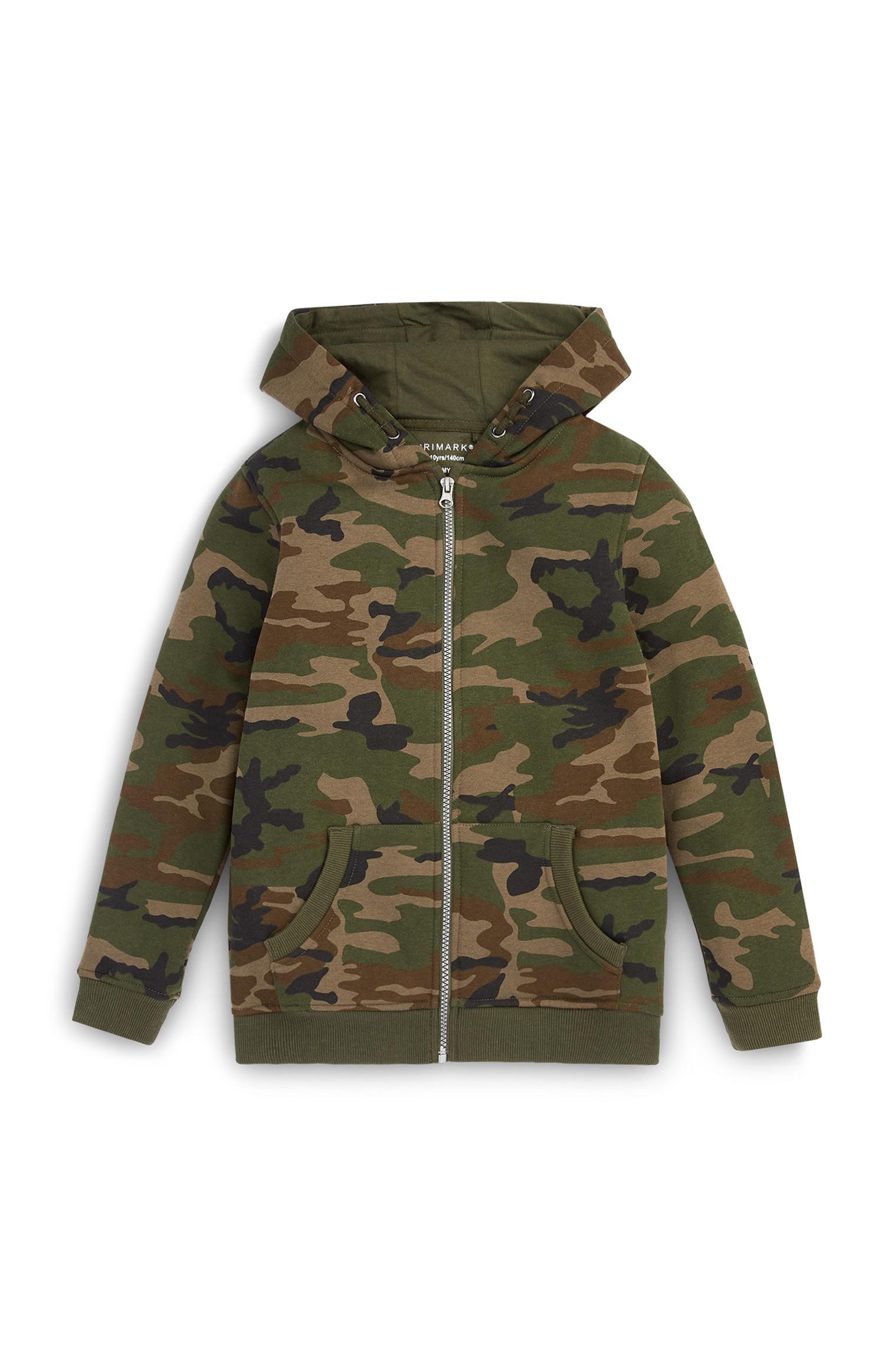 Casaco capuz fecho correr padrão camuflado rapaz