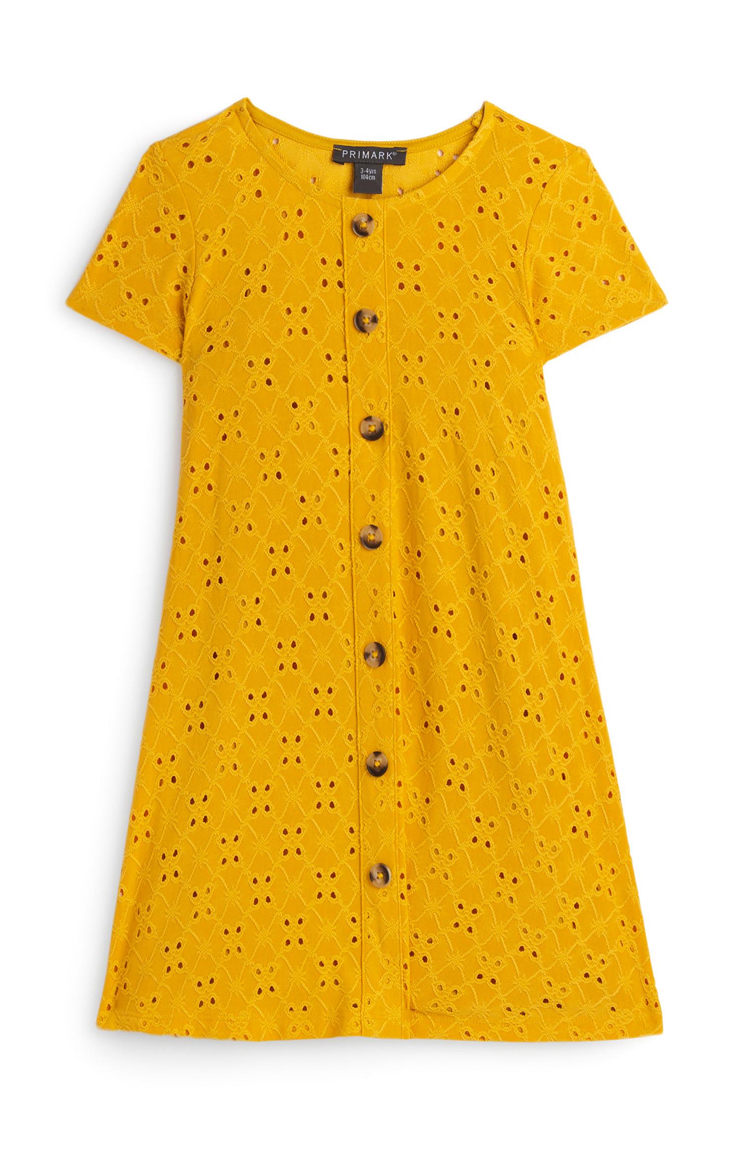 Vestido skater bordado menina amarelo