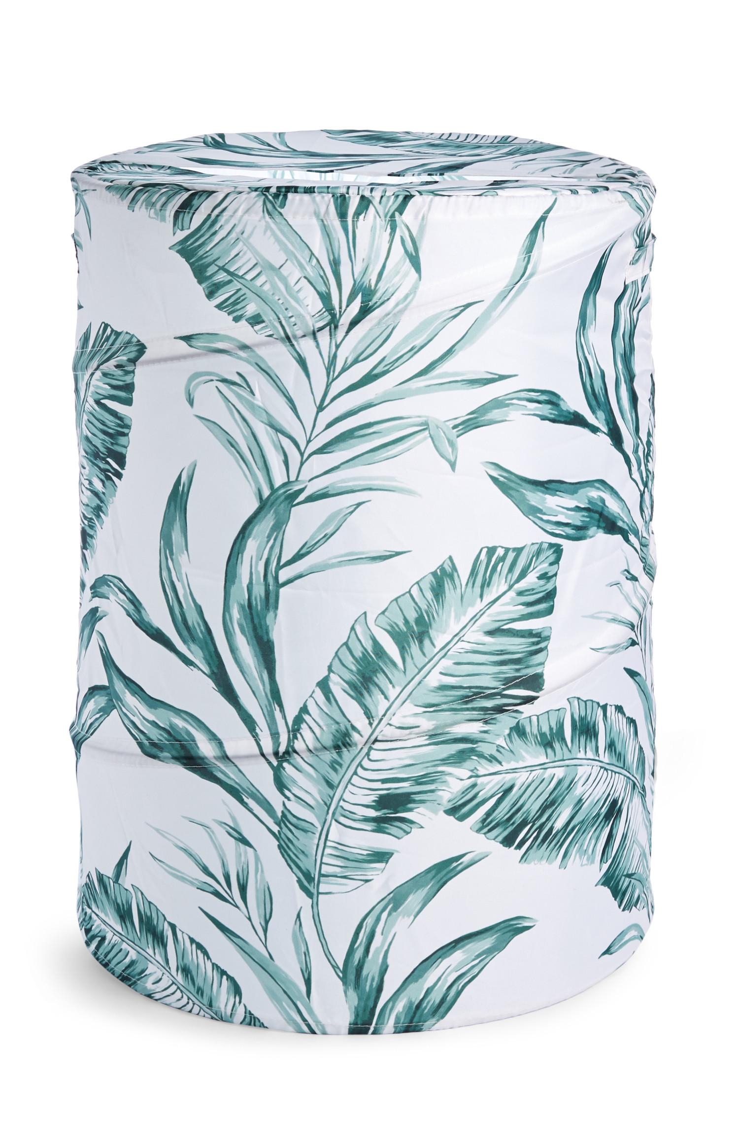 Bel zložljiv koš za perilo s potiskom listov