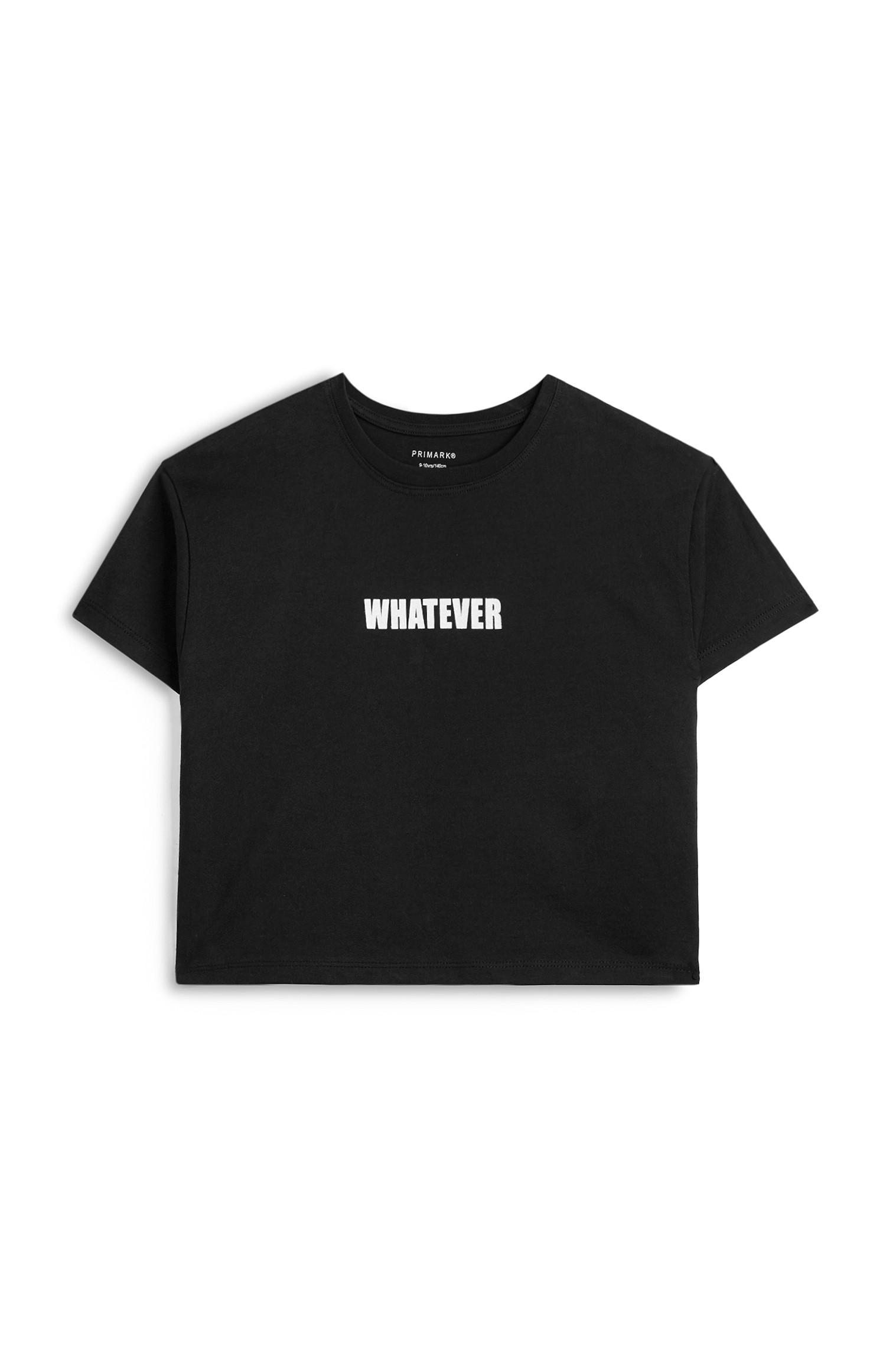 Top nero corto con scritta Whatever da ragazza