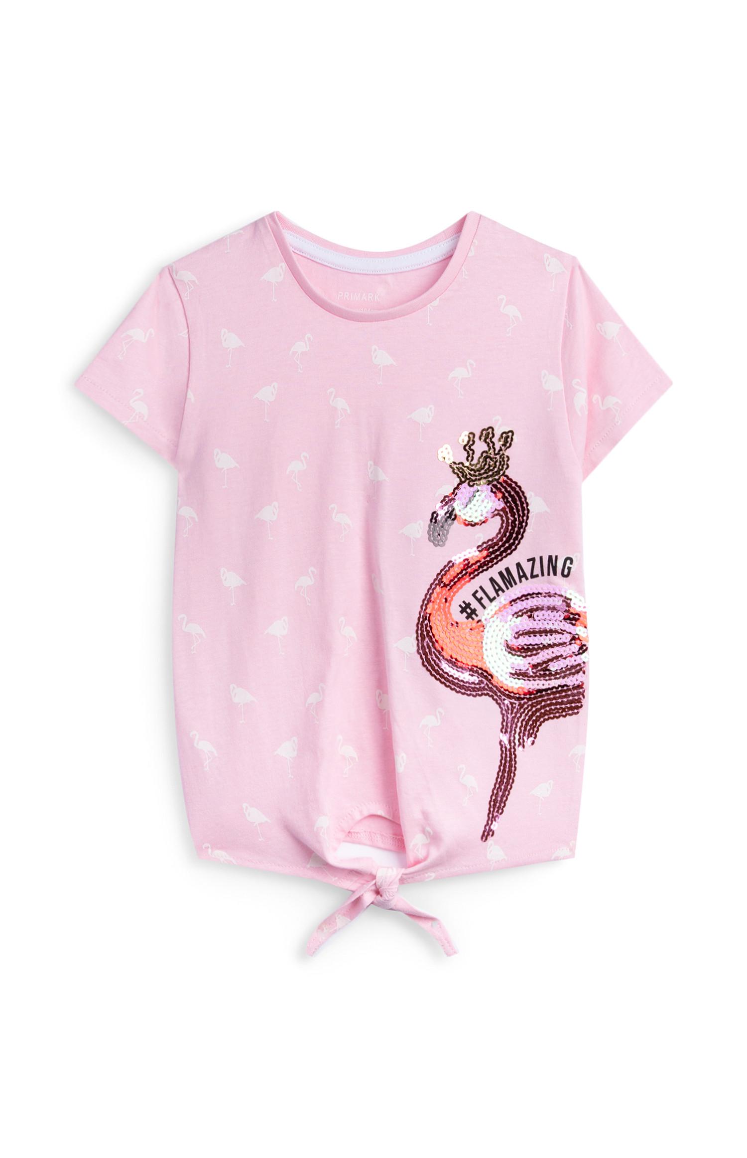 T-shirt rosa con fenicottero da bambina