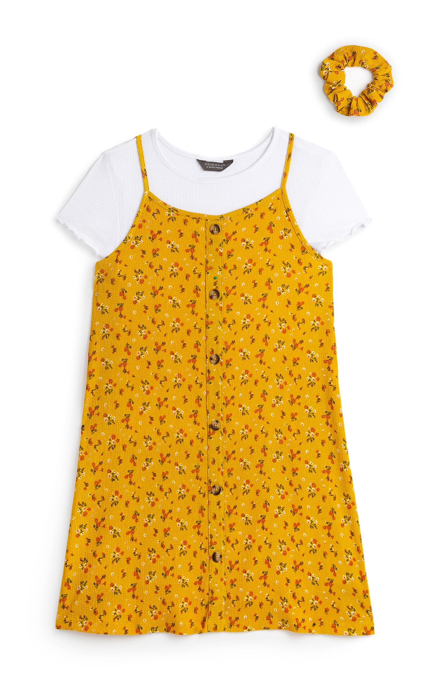 Vestido 2 em 1 estampado floral menina com elástico cabelo