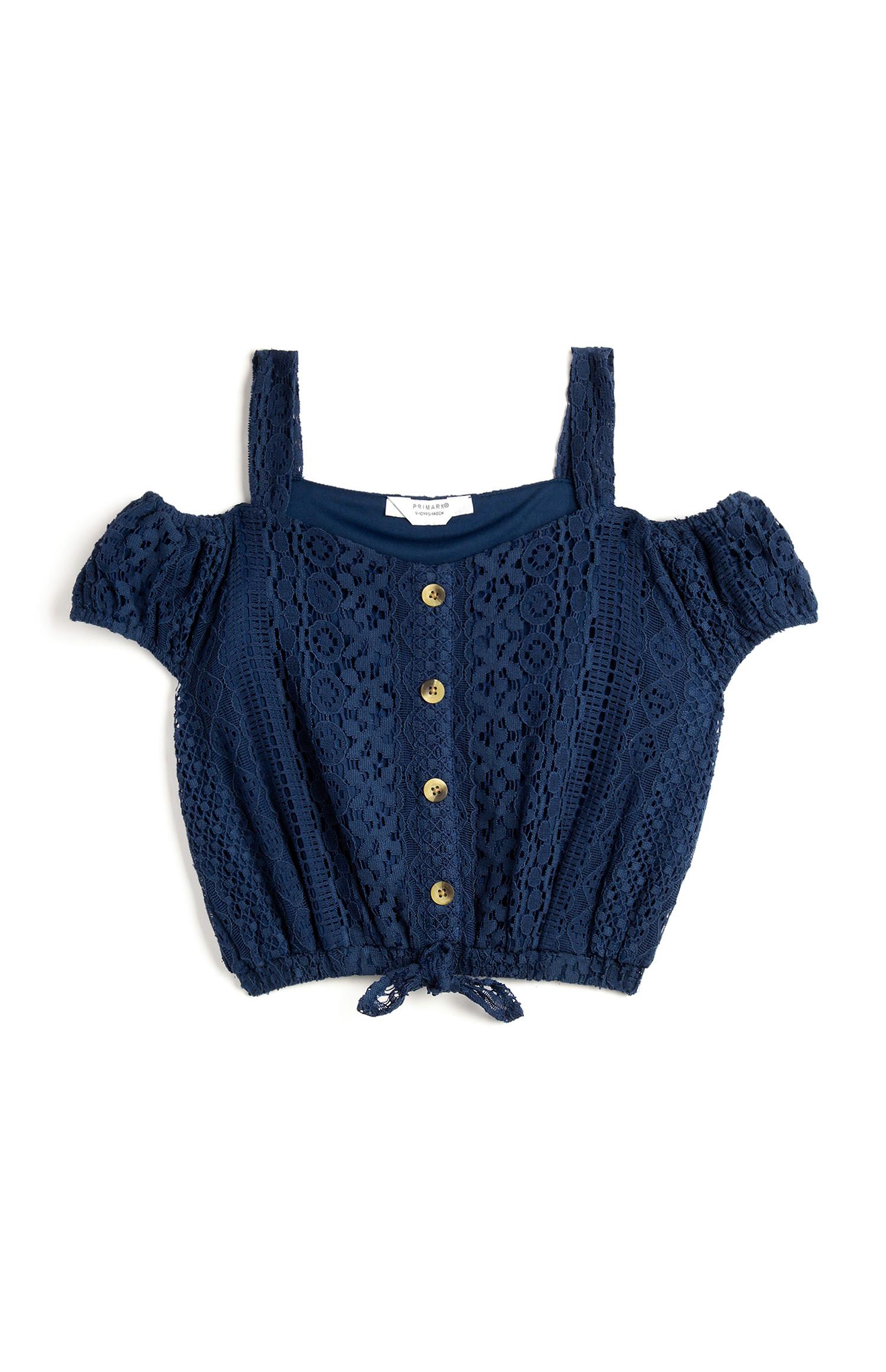 Top blu navy stile Bardot da ragazza