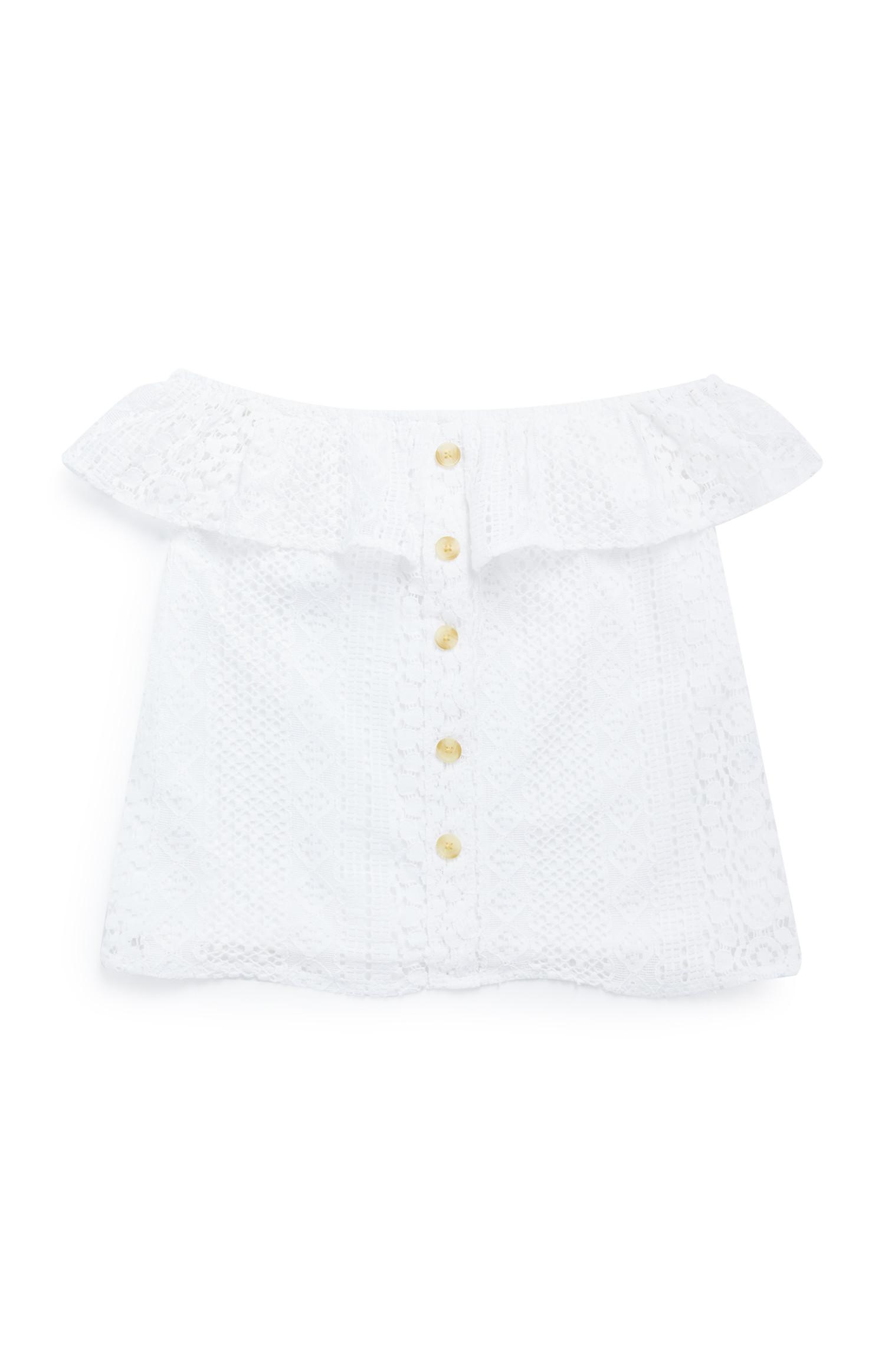 Blusa botões renda rapariga branco